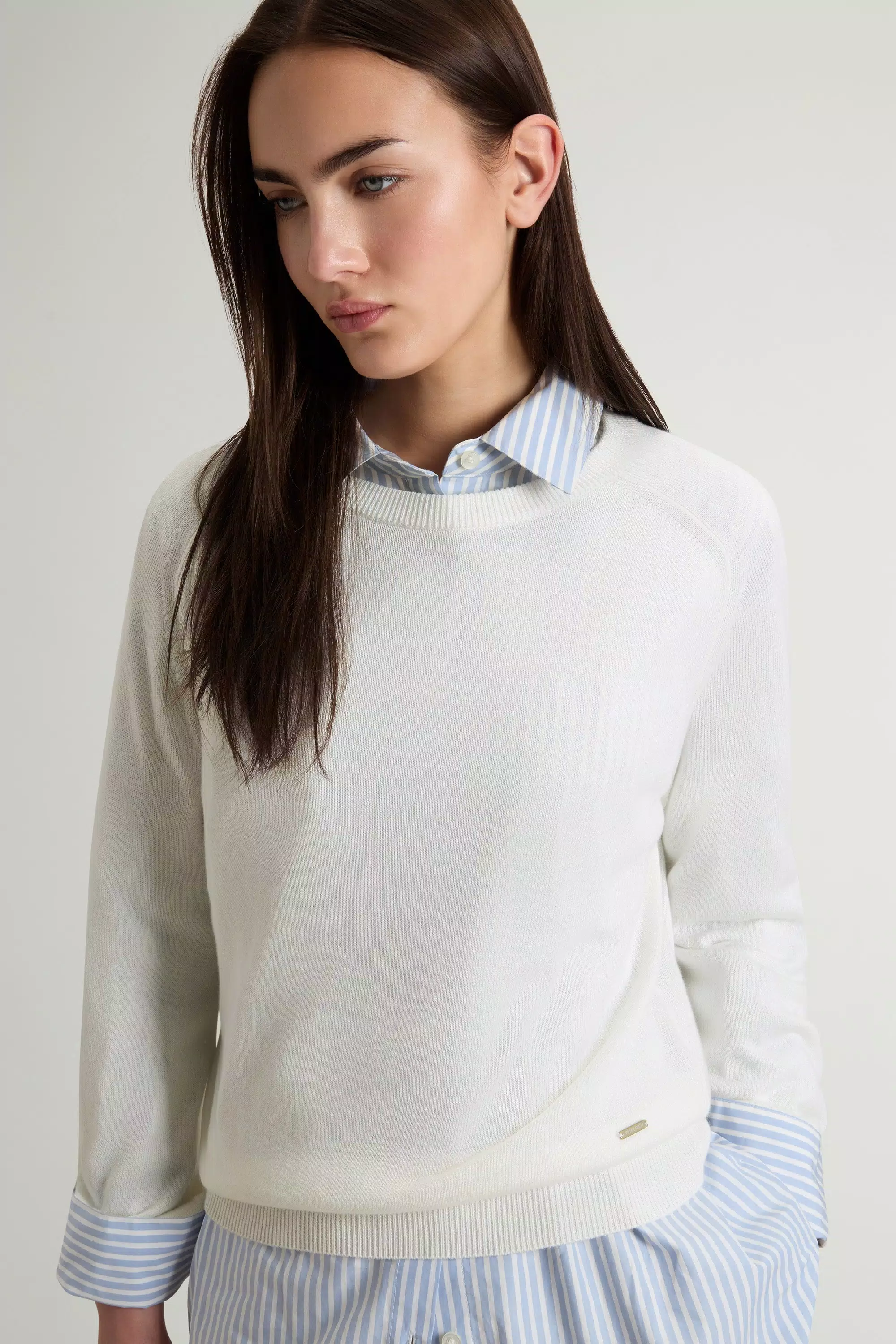 Sudadera con cuello redondo de mezcla de algodón - Crema Lechosa