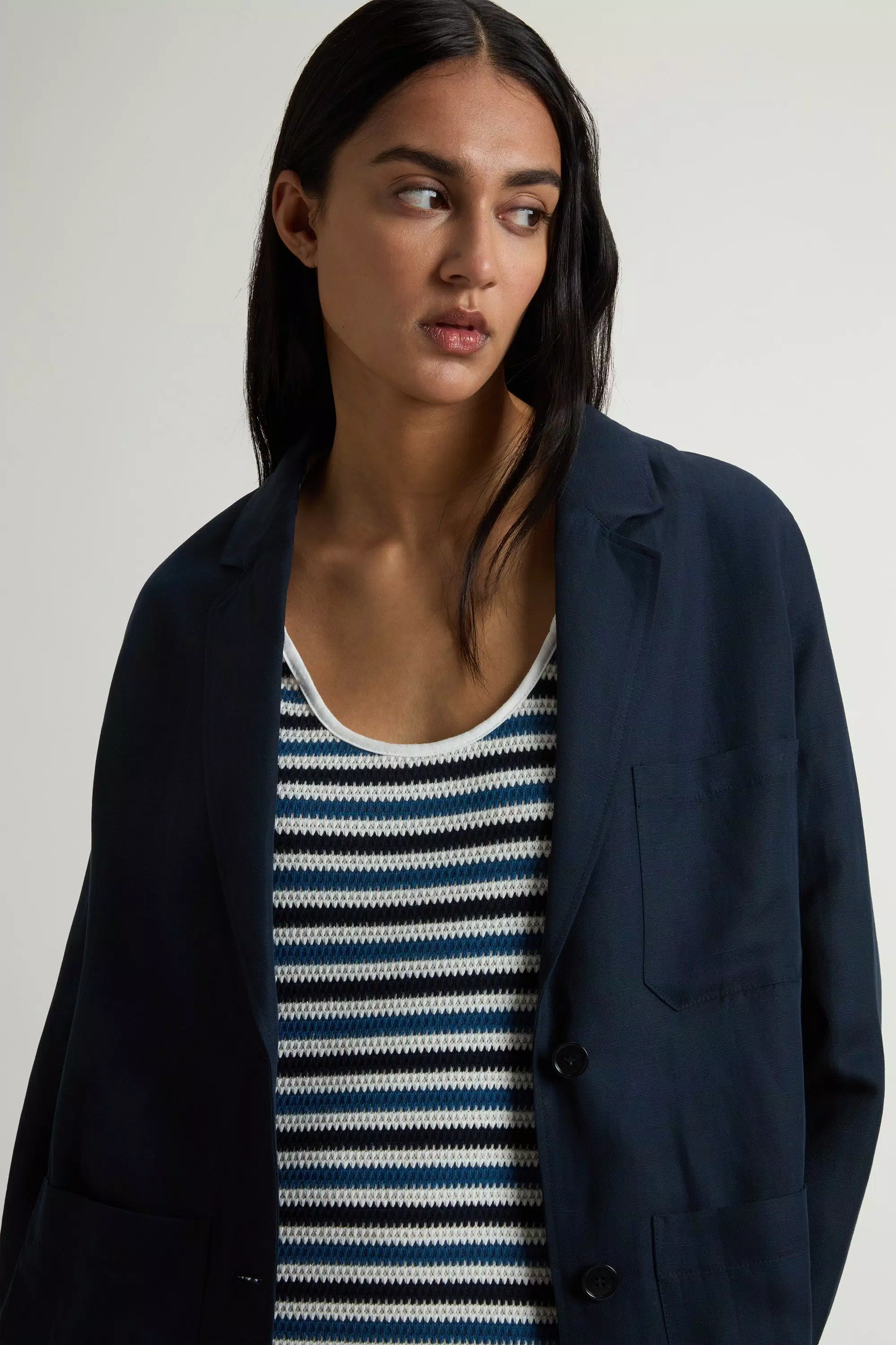 Blazer de Mezcla de Lino - Azul Melton