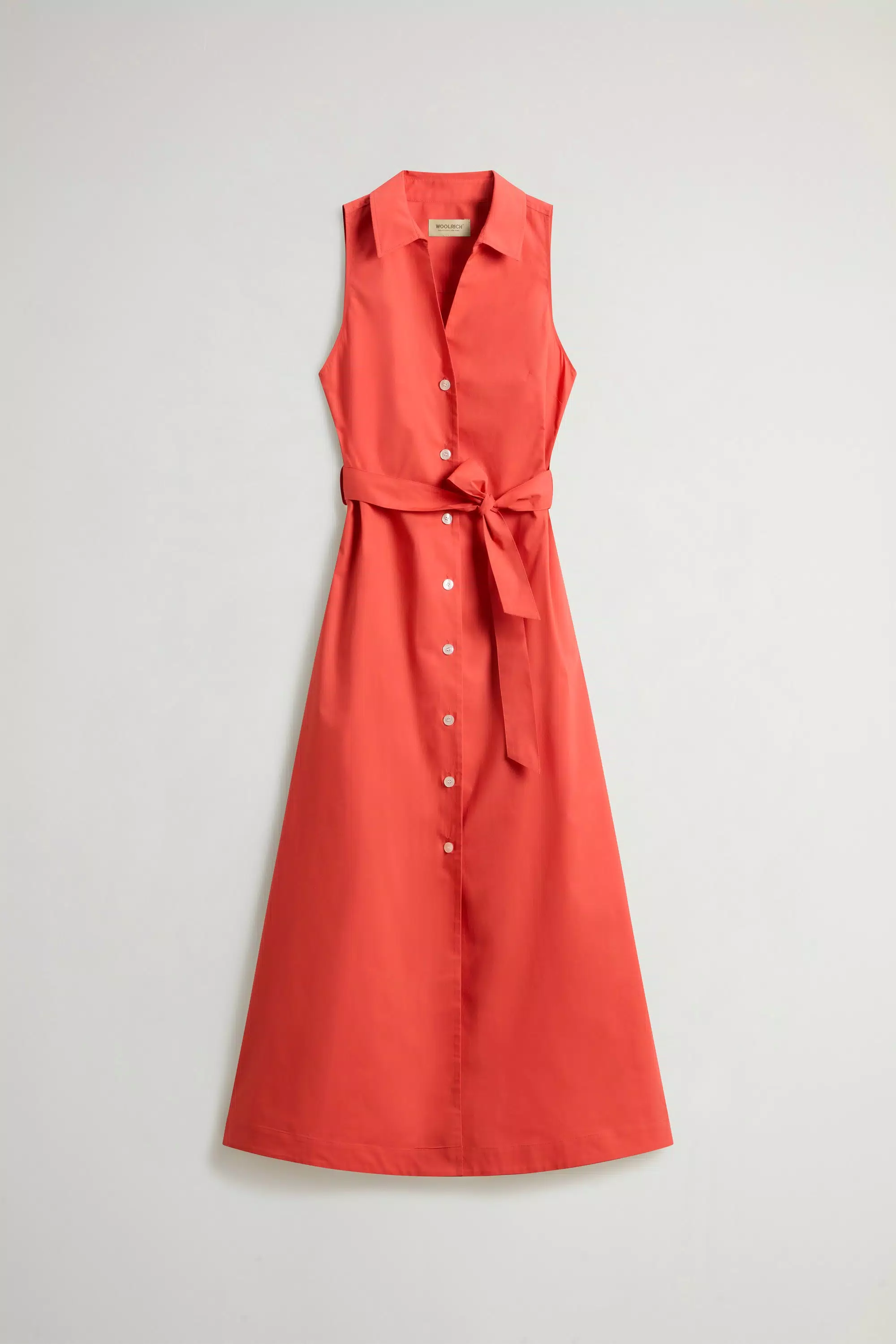 Vestido camisa de popelín de algodón puro con cinturón - Paprika