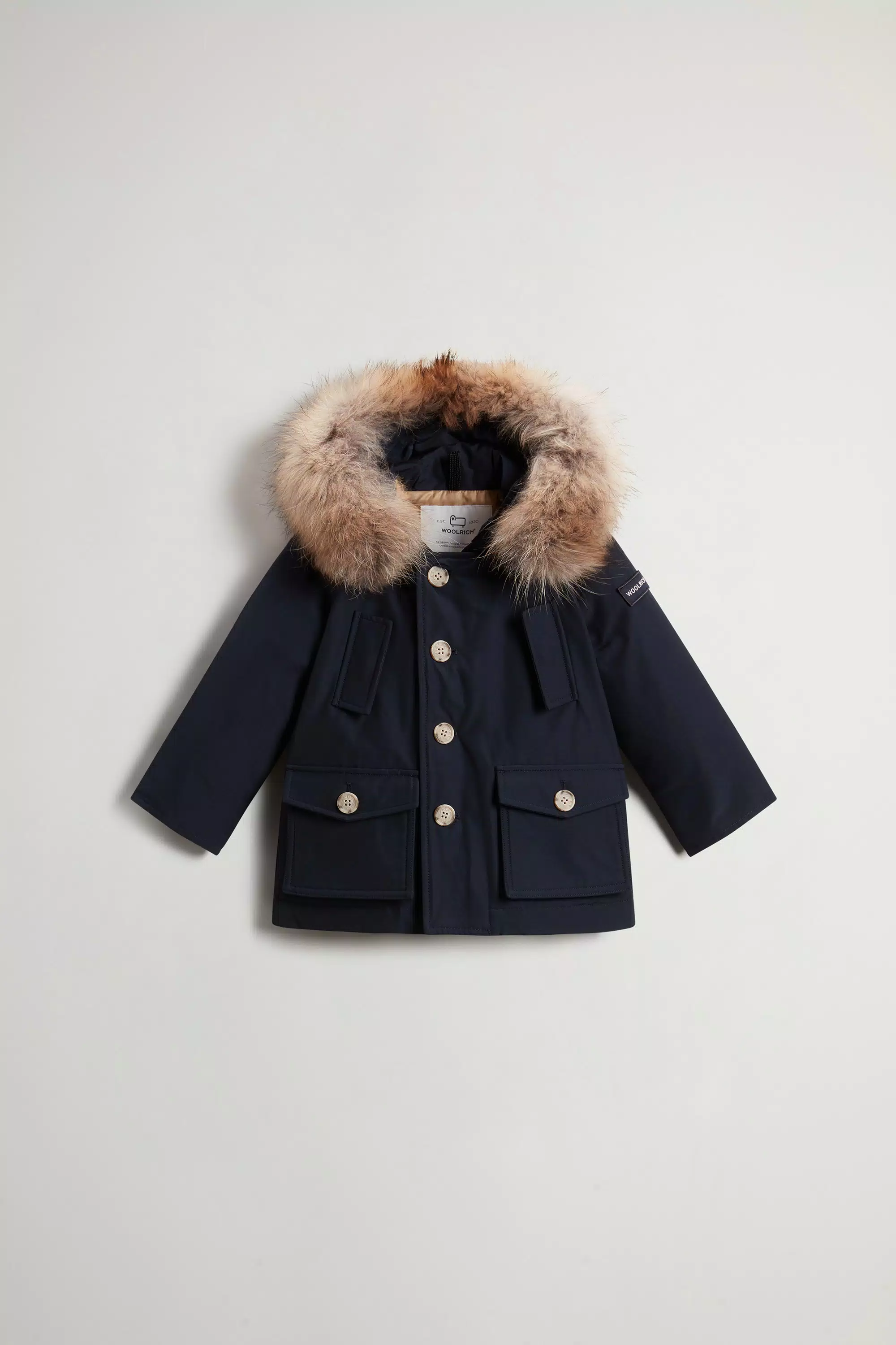 Parka de tela Ramar para bebés con detalle de piel extraíble - Azul Melton