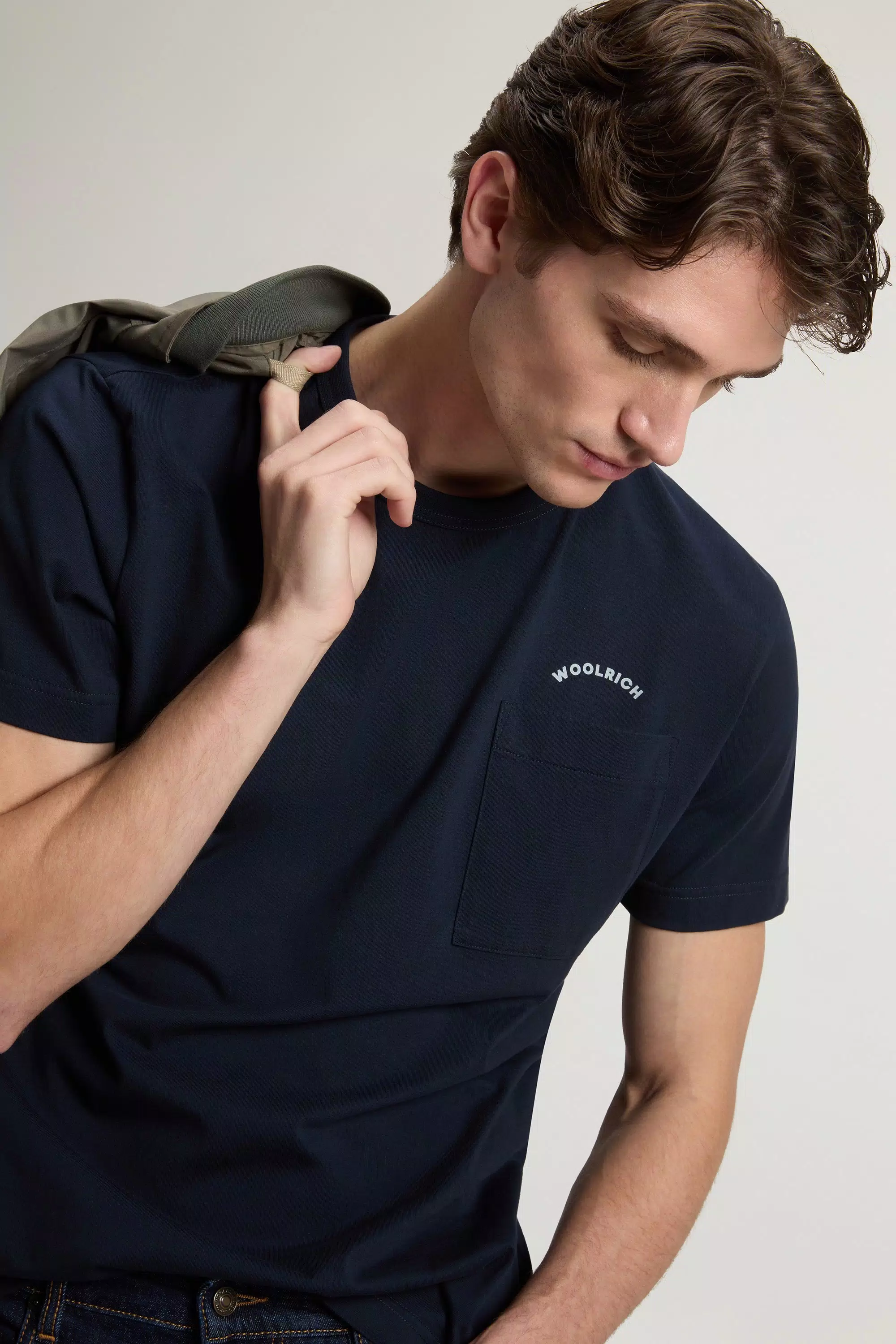 Camiseta de Algodón Puro con Bolsillo Pequeño - Azul Melton