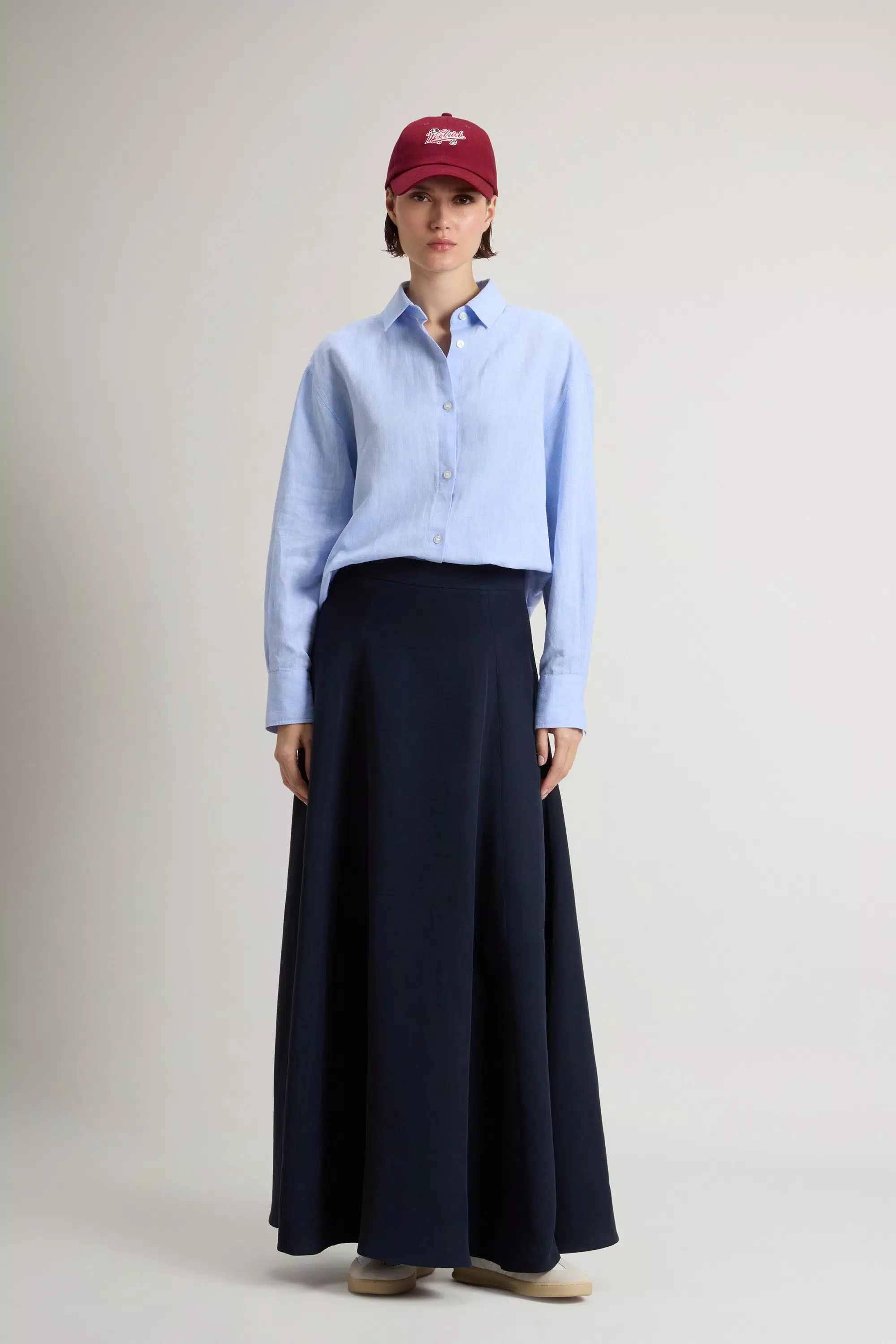 Falda larga de mezcla de lino - Azul Melton