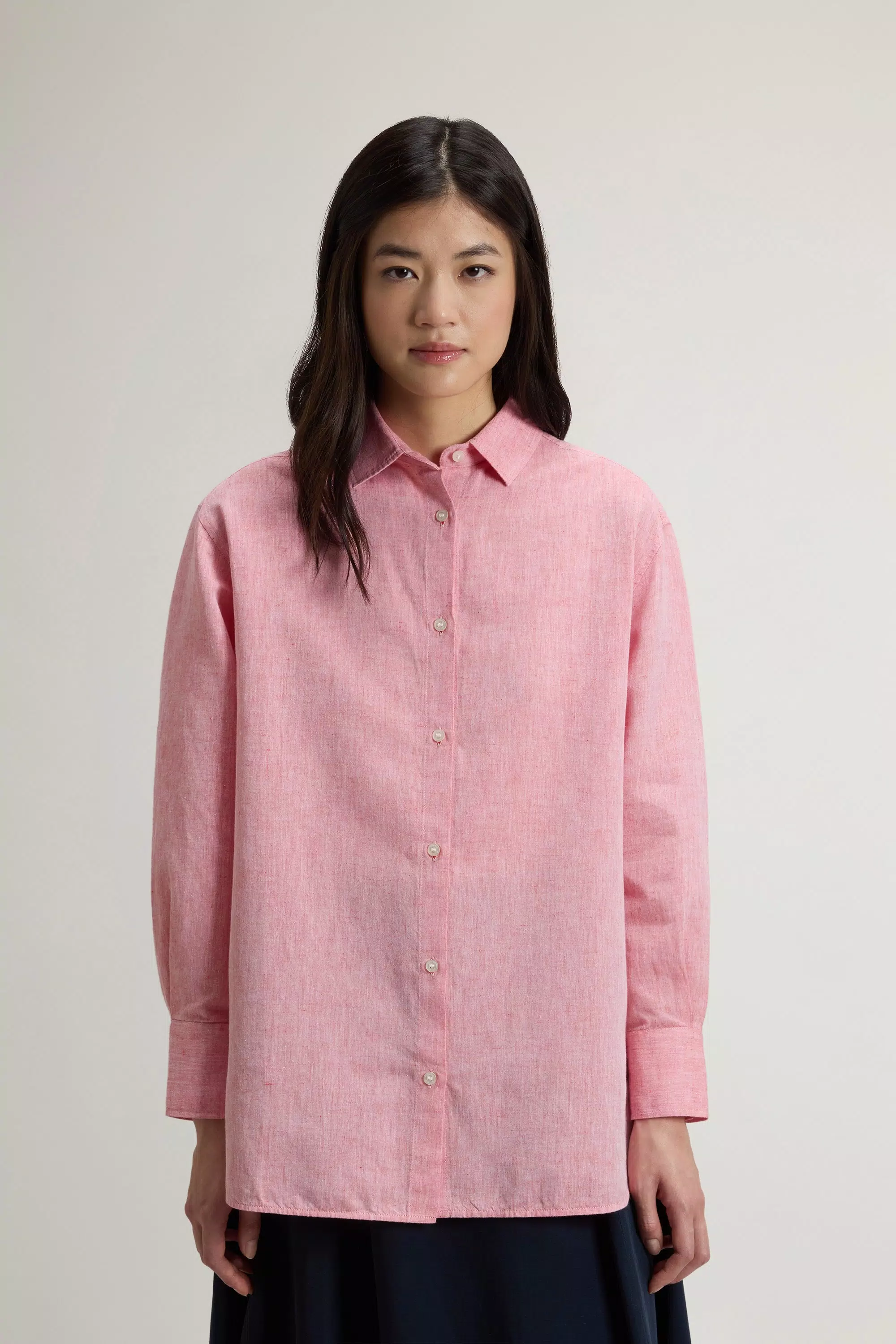 Camisa Boyfriend de Mezcla de Algodón y Lino - Oxford Paprika
