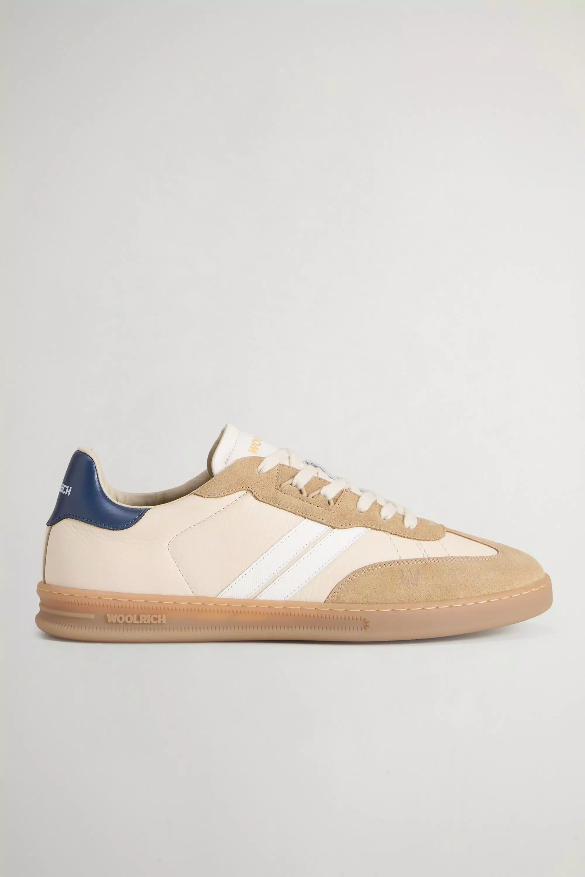 Zapatillas de Tenis Doubleu en Cuero con Detalles de Gamuza - Beige Crema Batida