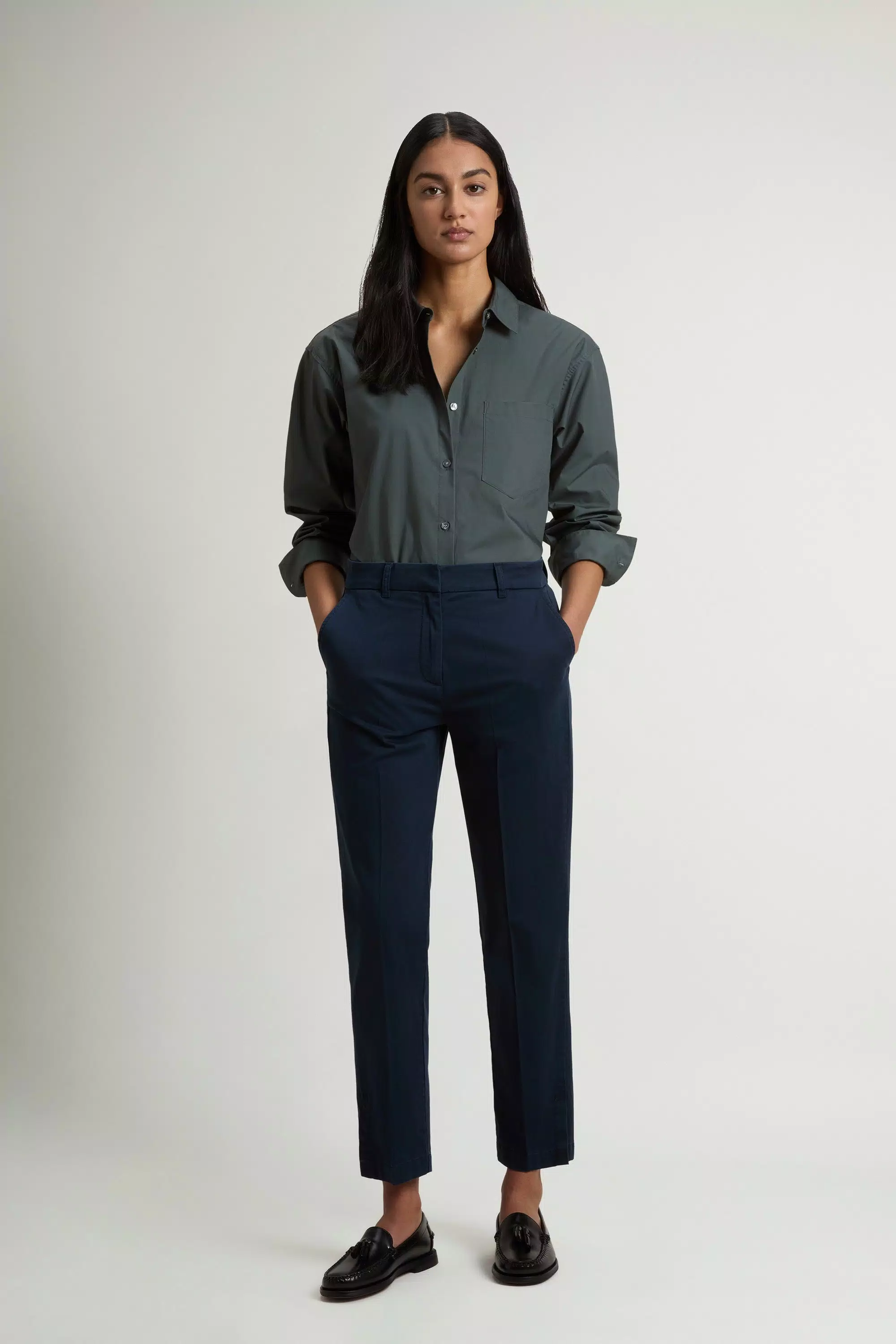 Pantalones Chinos en Mezcla de Algodón Elástico - Azul Melton
