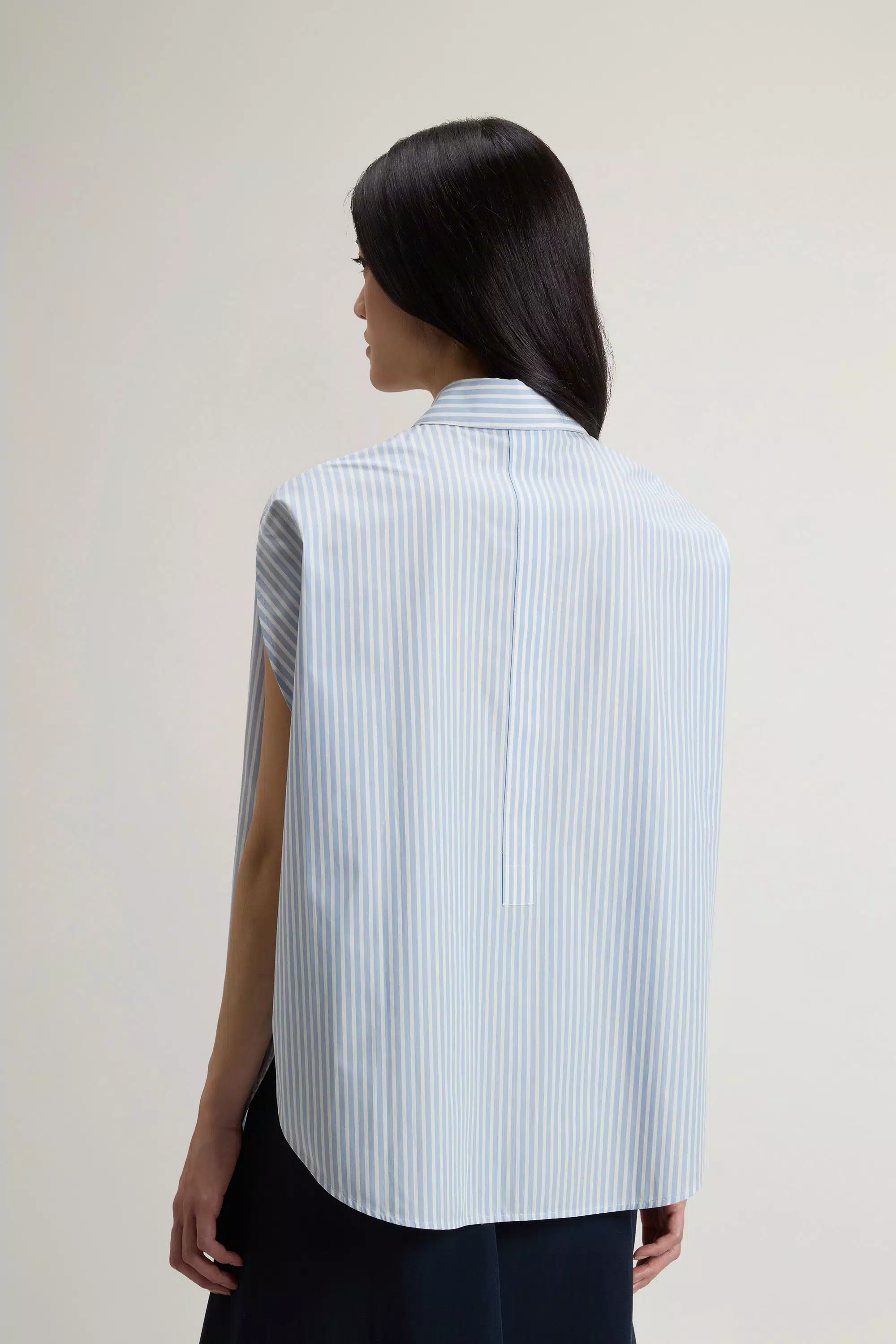 Blusa de Popelín de Algodón Puro con Estampado de Rayas - Rayas Azul Aire