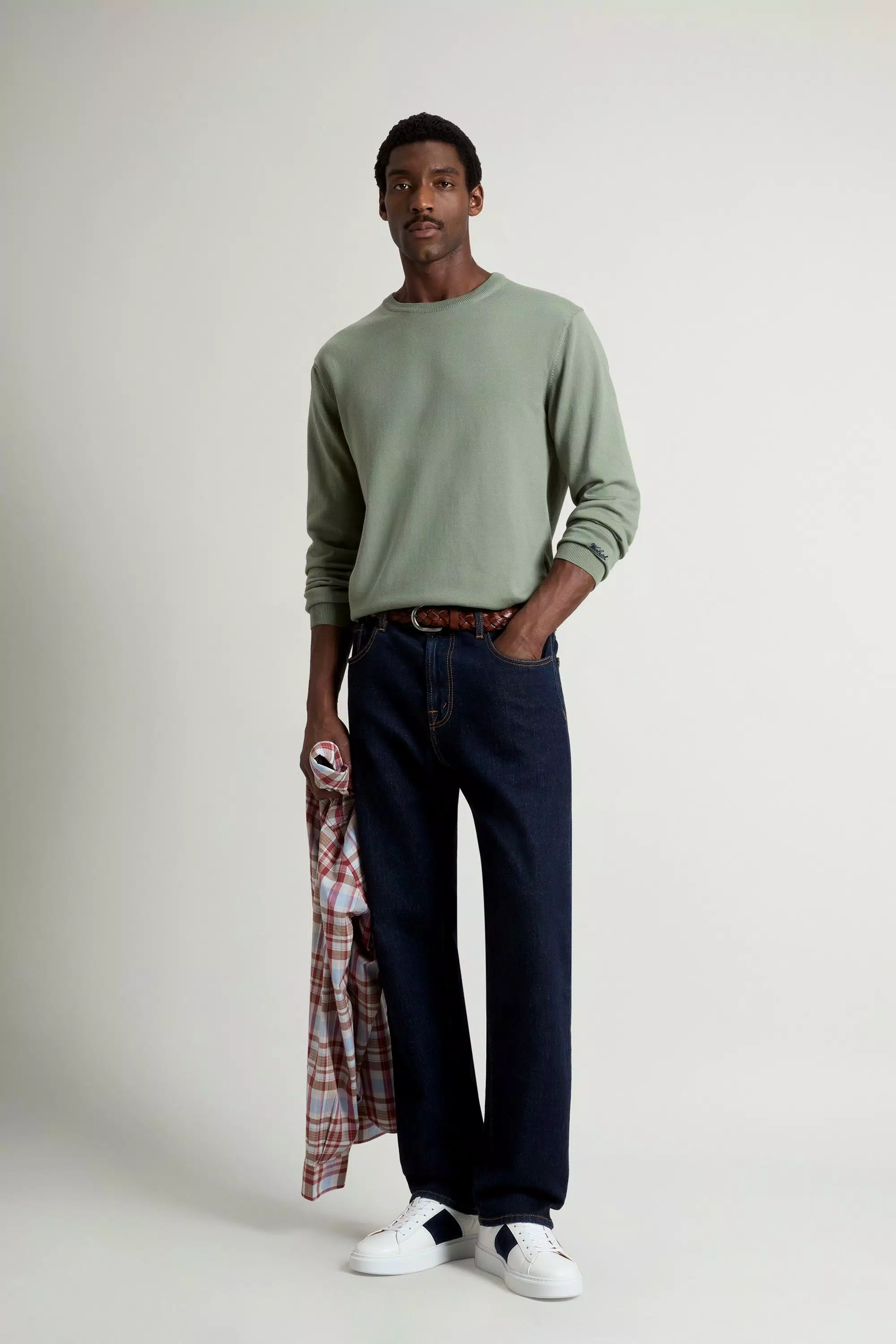 Sudadera con cuello redondo de algodón puro - Oliva fumé desgastado