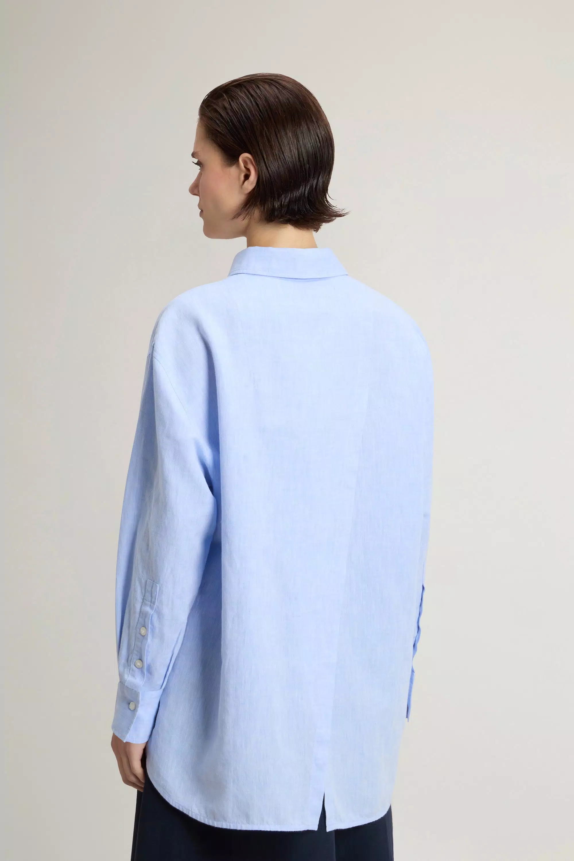 Camisa Boyfriend en Mezcla de Algodón y Lino - Azul Oxford