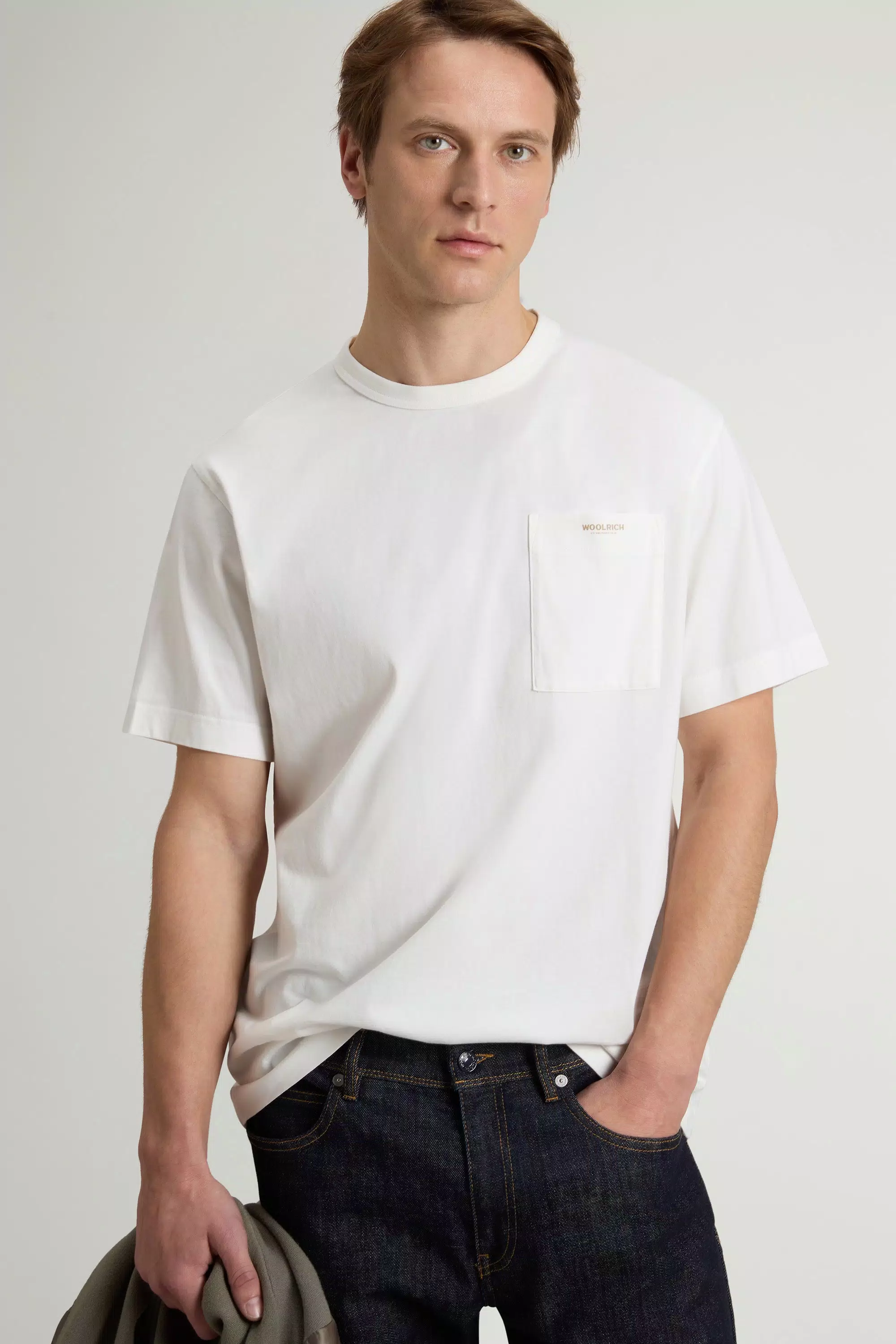 Camiseta de Algodón Puro con Bolsillo Pequeño - Blanco Ártico