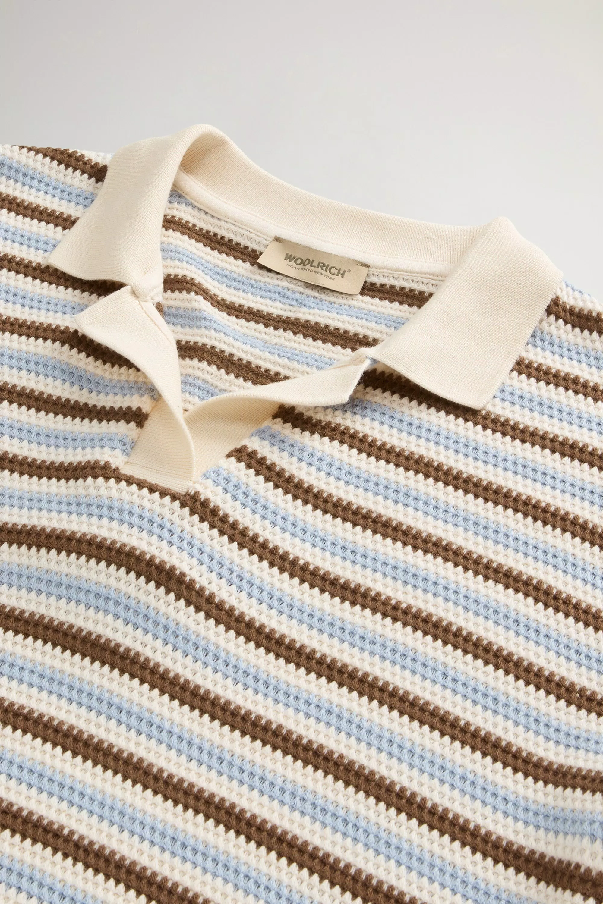 Camiseta de Pólo de Mezcla de Algodón con Estampado de Rayas - Rayas de Avellana