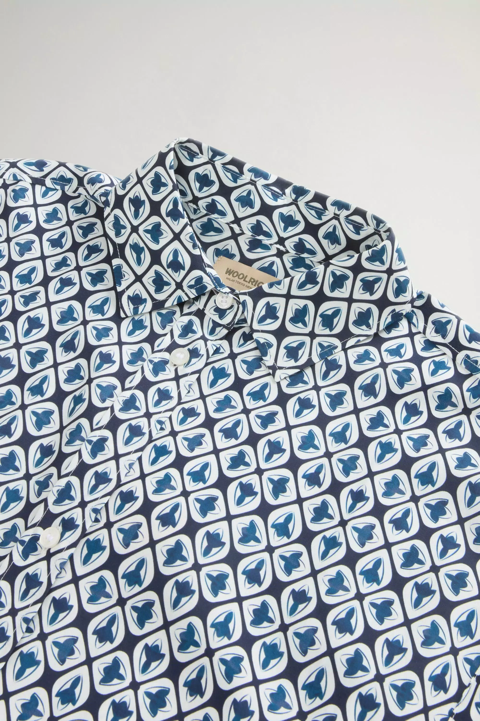 Vestido camisa de mezcla de algodón con cinturón - Azul Tile Bloom