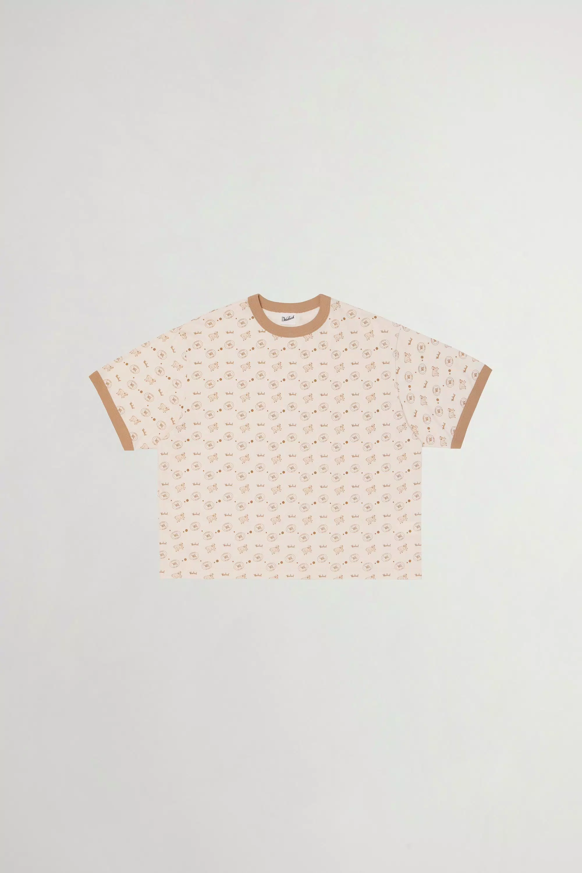 Camiseta Ringer de Algodón Puro Estampado - Beige