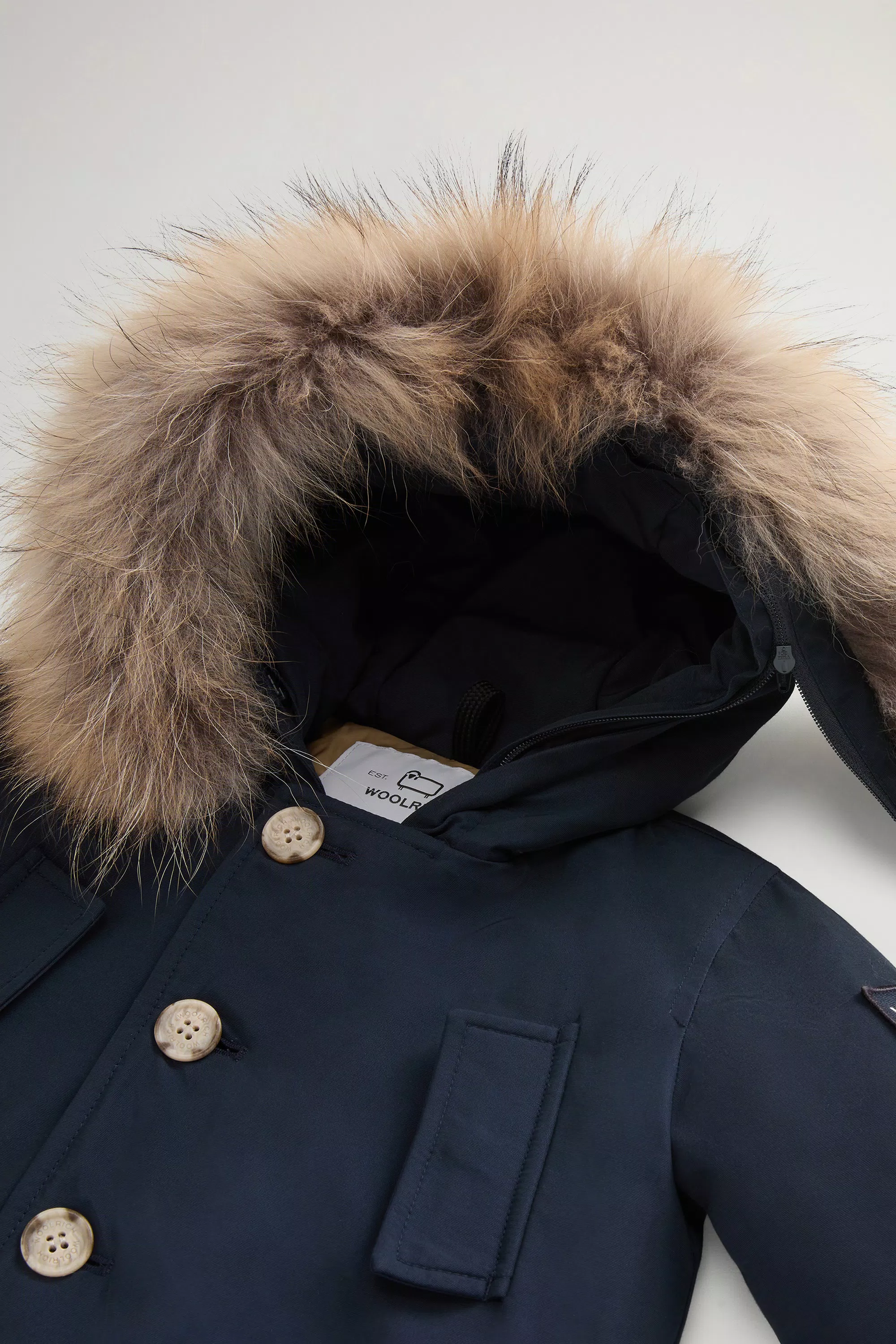 Parka de tela Ramar para bebés con detalle de piel extraíble - Azul Melton