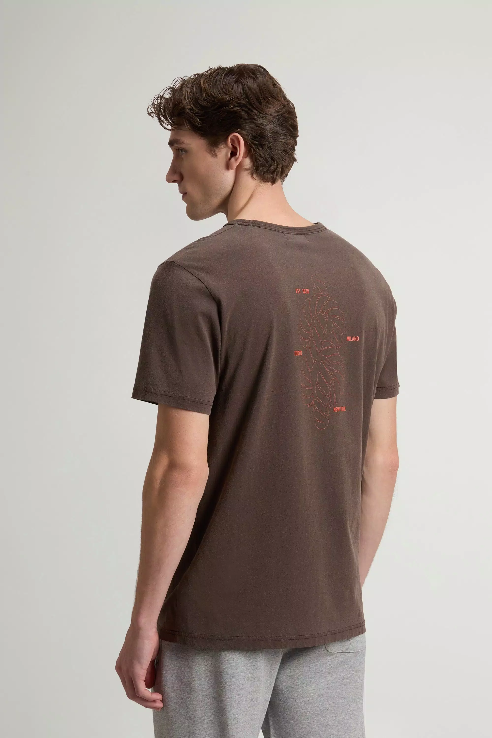 Camiseta de algodón puro con tintado de prenda - Negro grisáceo desgastado