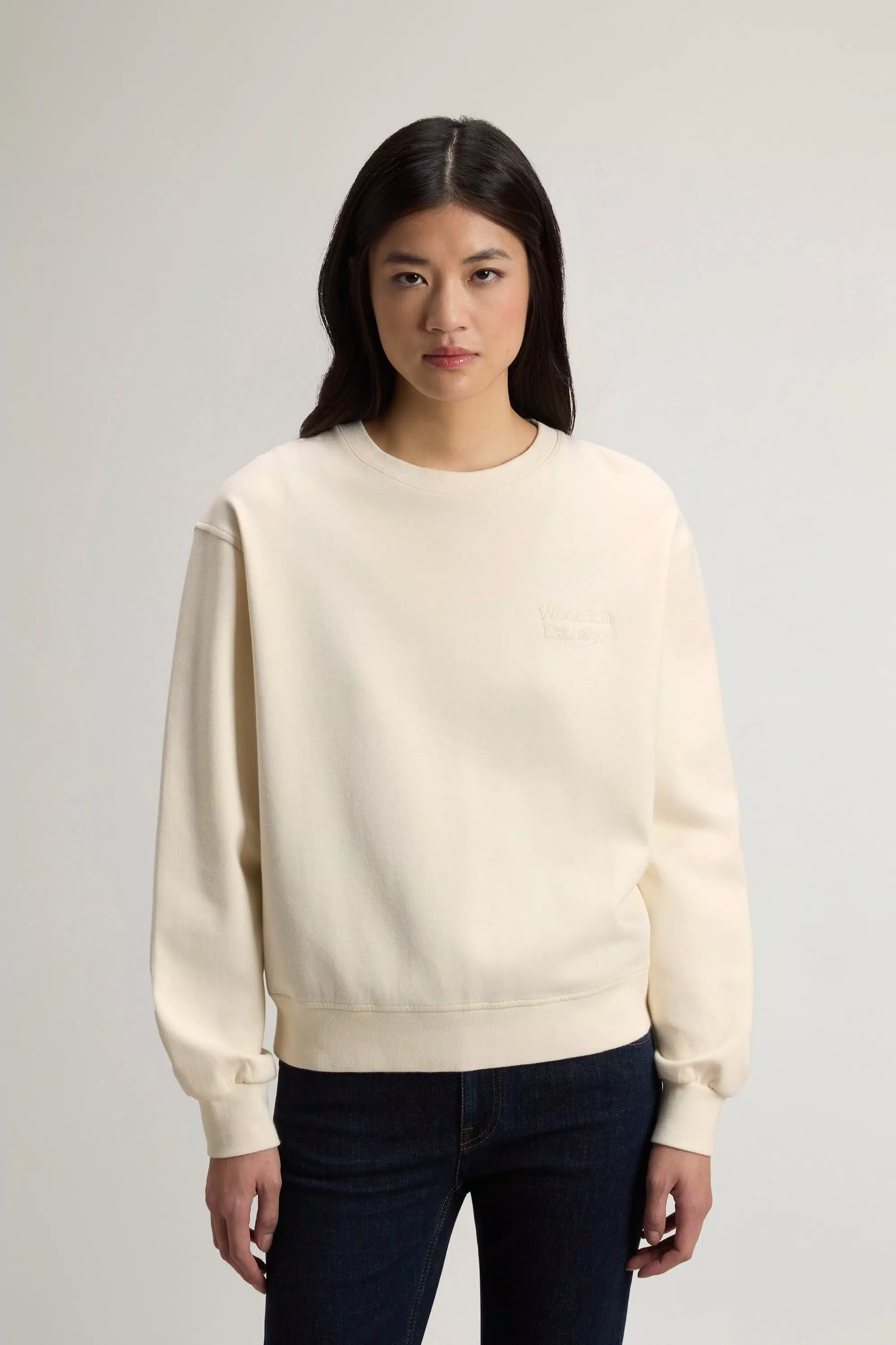 Sudadera con cuello redondo de punto mezcla de algodón - Crema lechosa