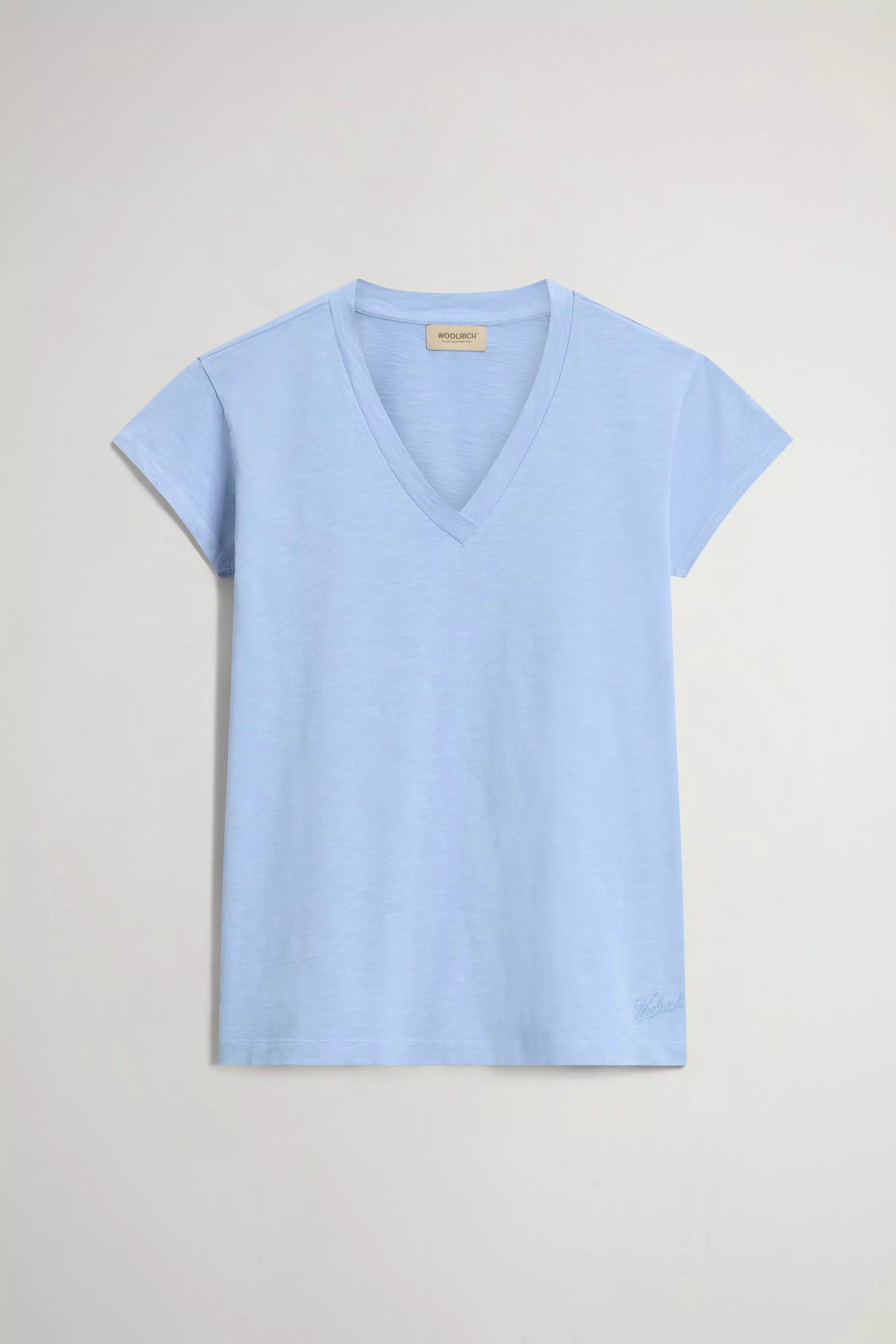 Camiseta con cuello en V de tejido de algodón puro con textura slub - Azul Whiff