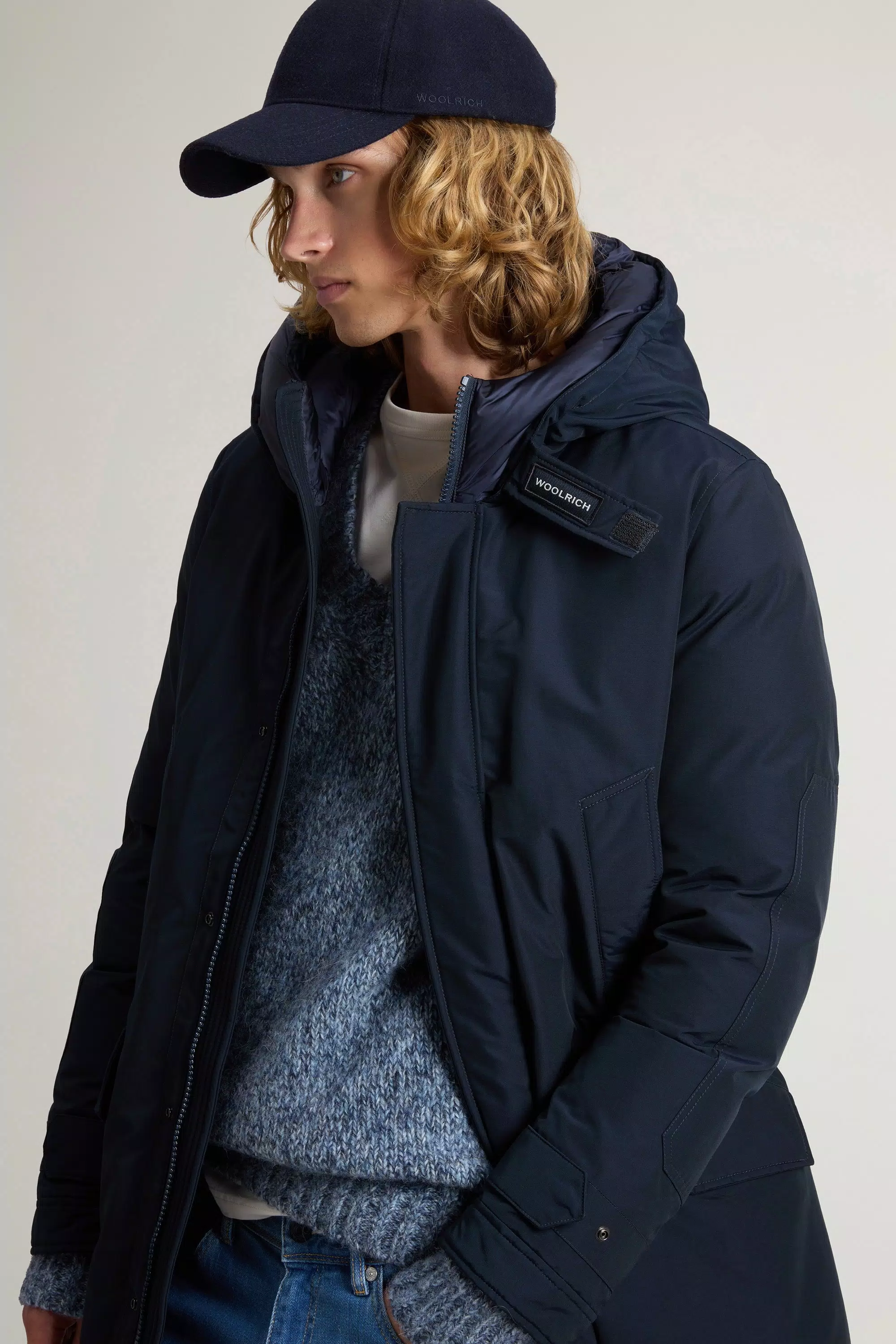 Parka Polar en Tela Ramar con Cuello Alto - Azul Melton