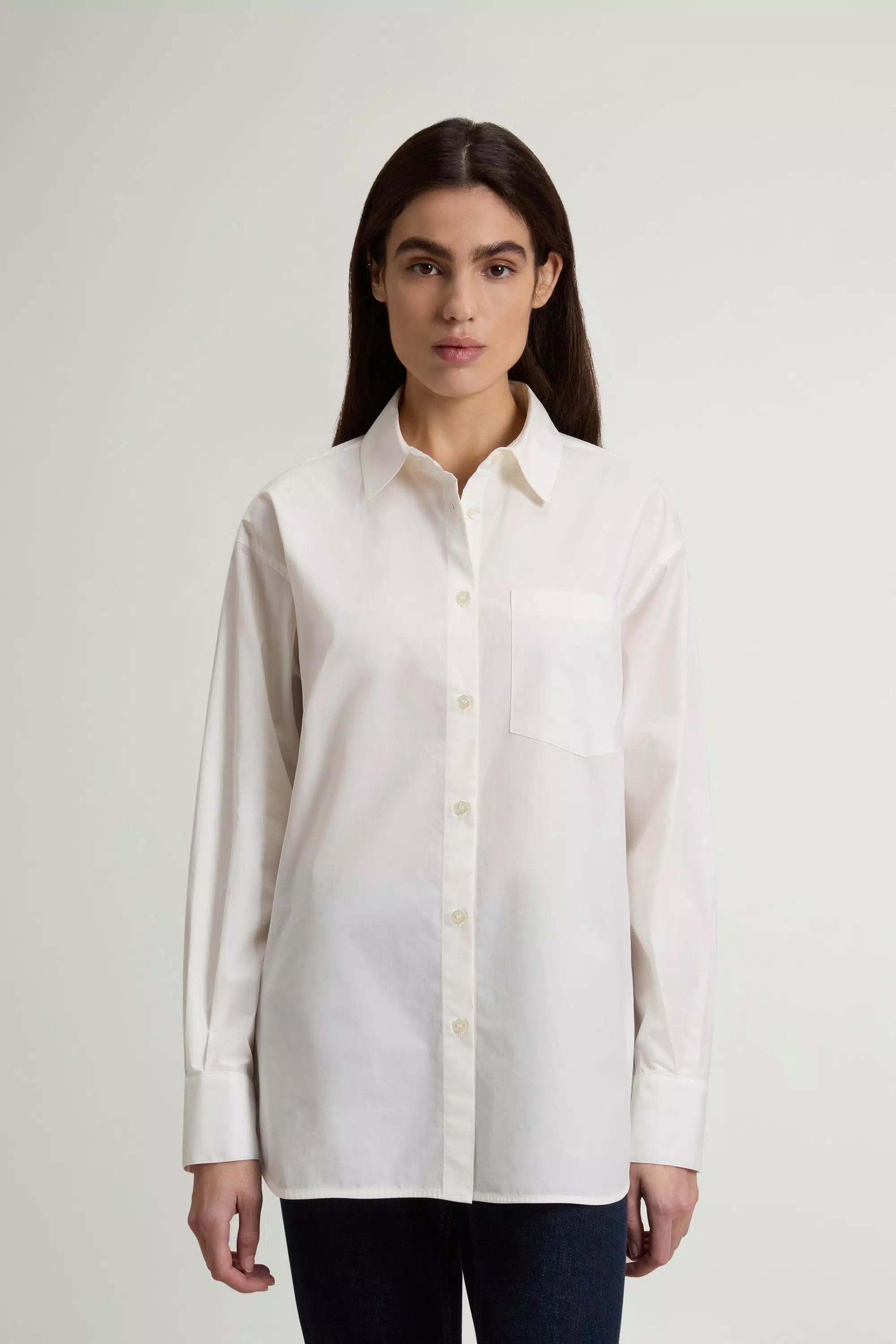 Camisa Boyfriend de Popelín de Algodón Puro - Blanco Ártico