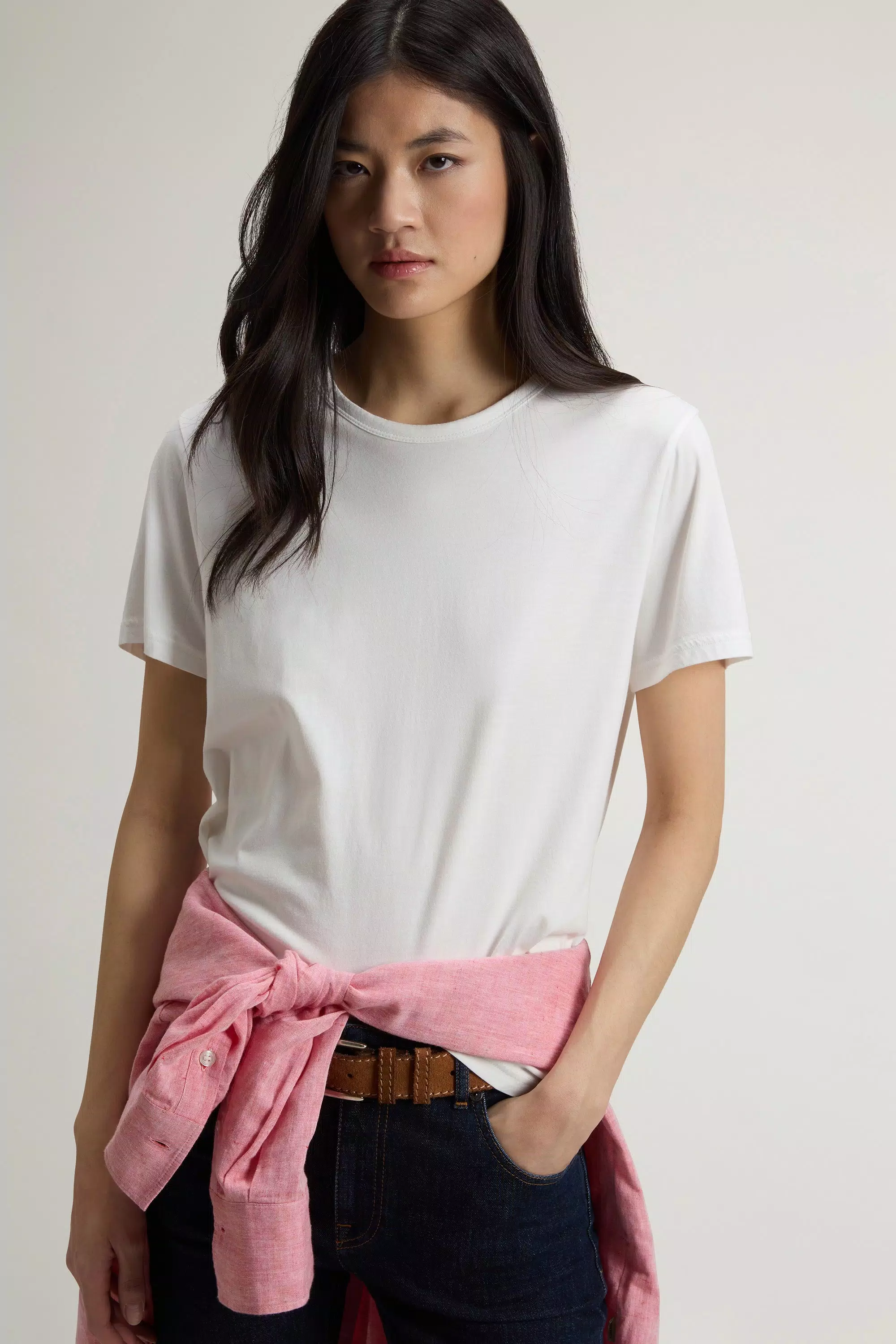 Camiseta de Lujo en Mezcla de Algodón - Blanco Ártico