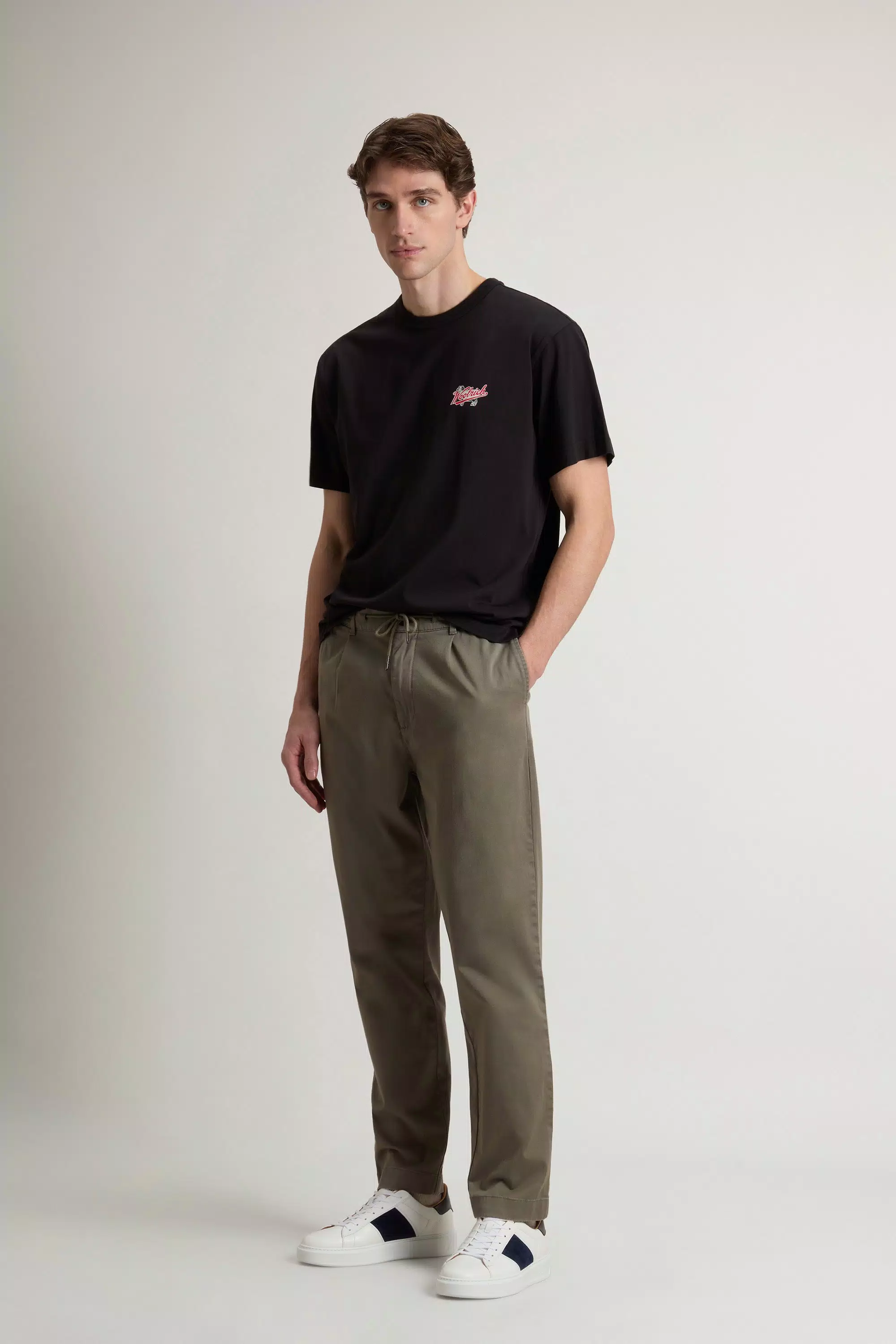 Pantalones Milton teñidos en tela de sarga de algodón - Oliva humeante