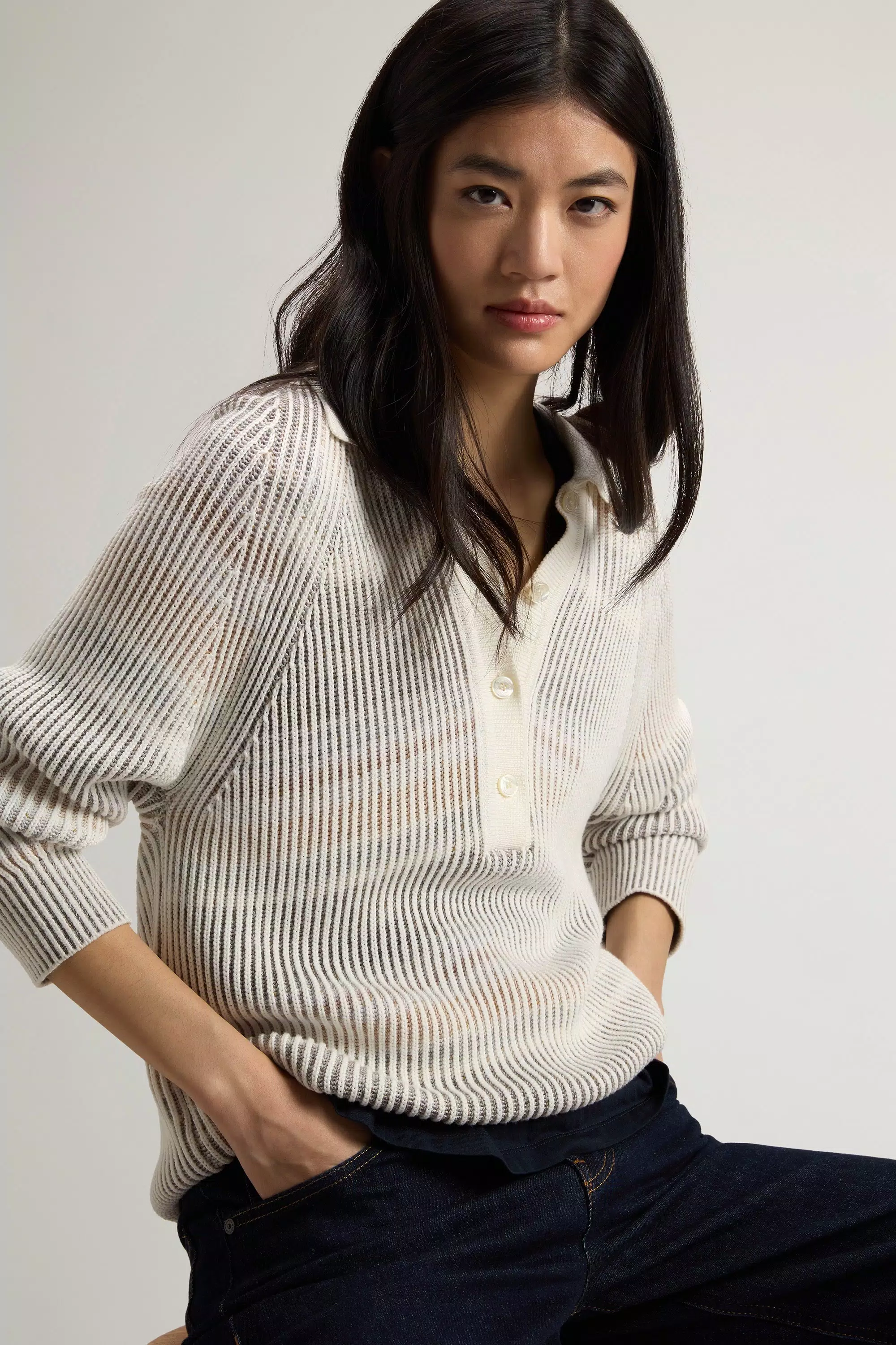Sweater Vanisé en Mezcla de Algodón - Blanco Pimienta Vanise