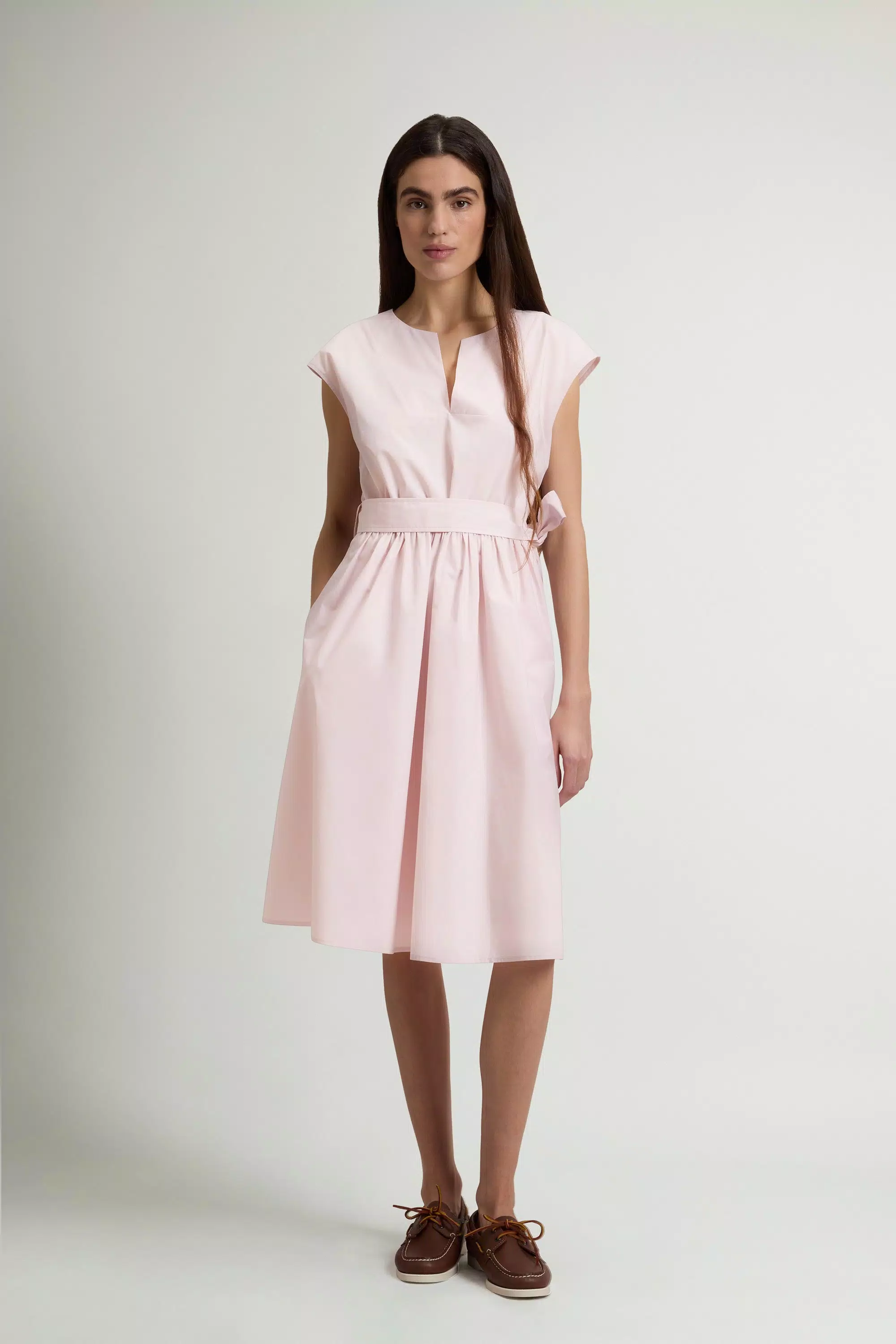 Vestido de popelín de algodón puro con cinturón - Lila claro