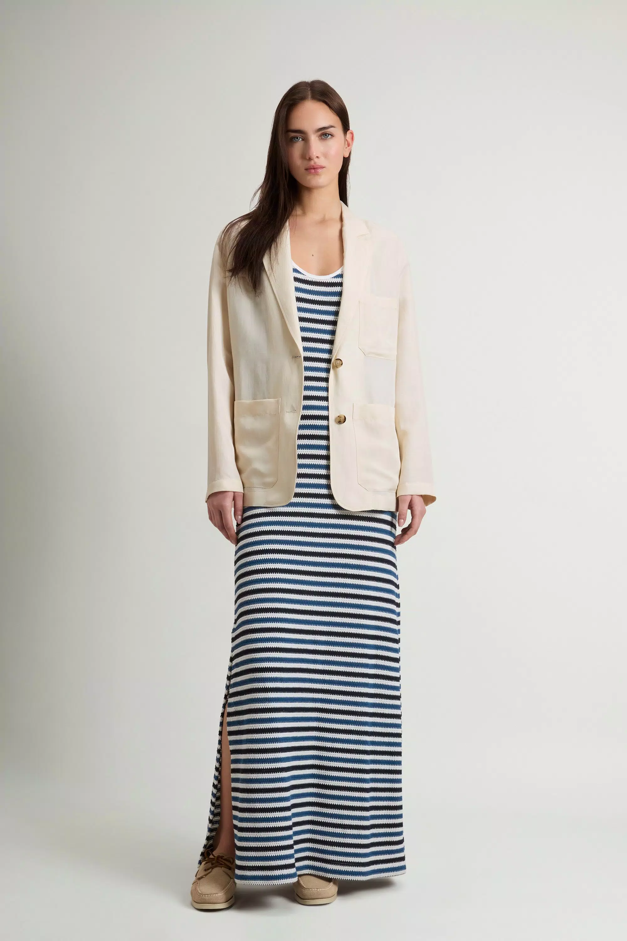 Blazer de Mezcla de Lino - Crema Lechosa