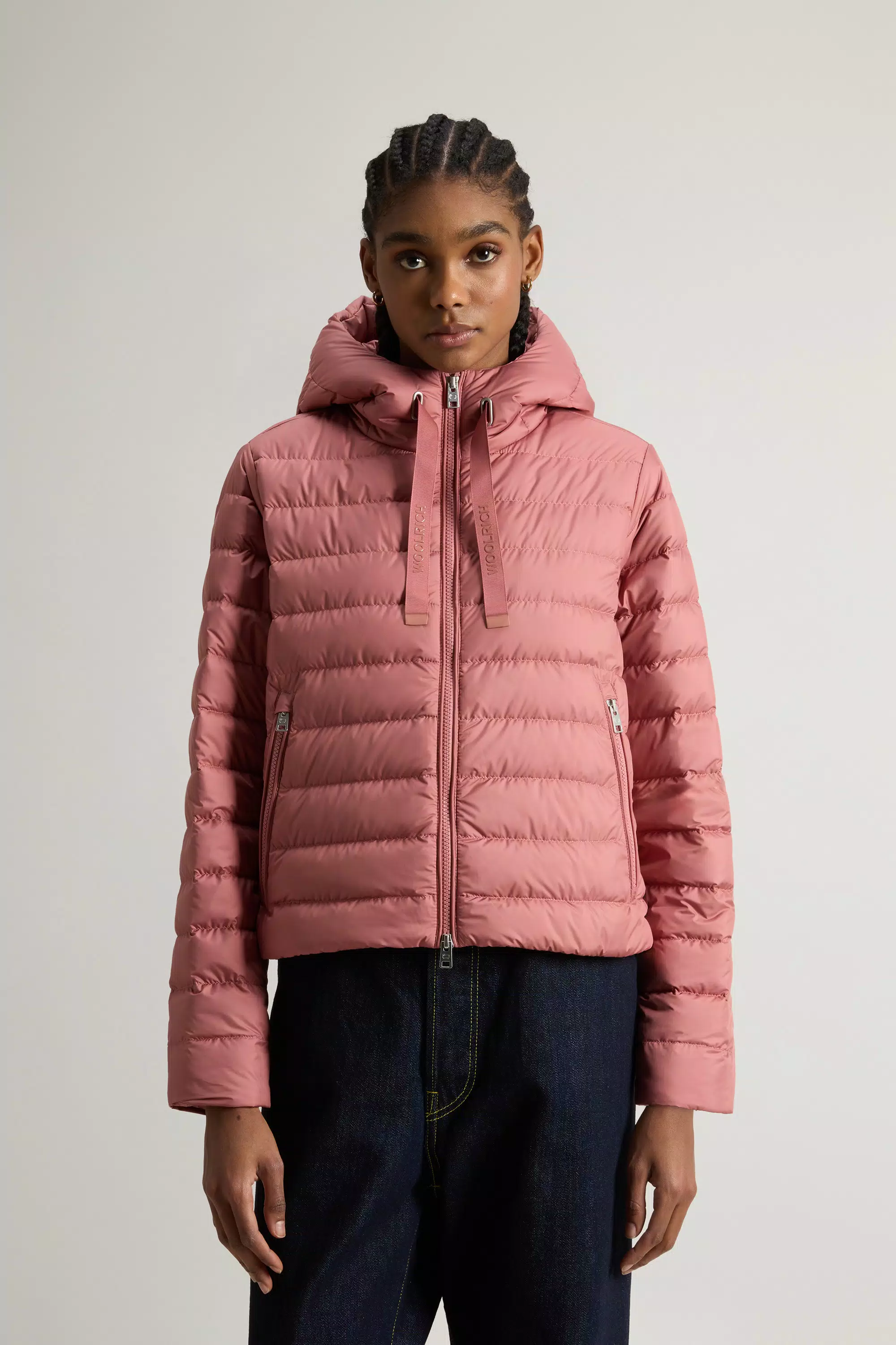 Chaqueta ligera con capucha de plumón en microfibra - Rosa marchita