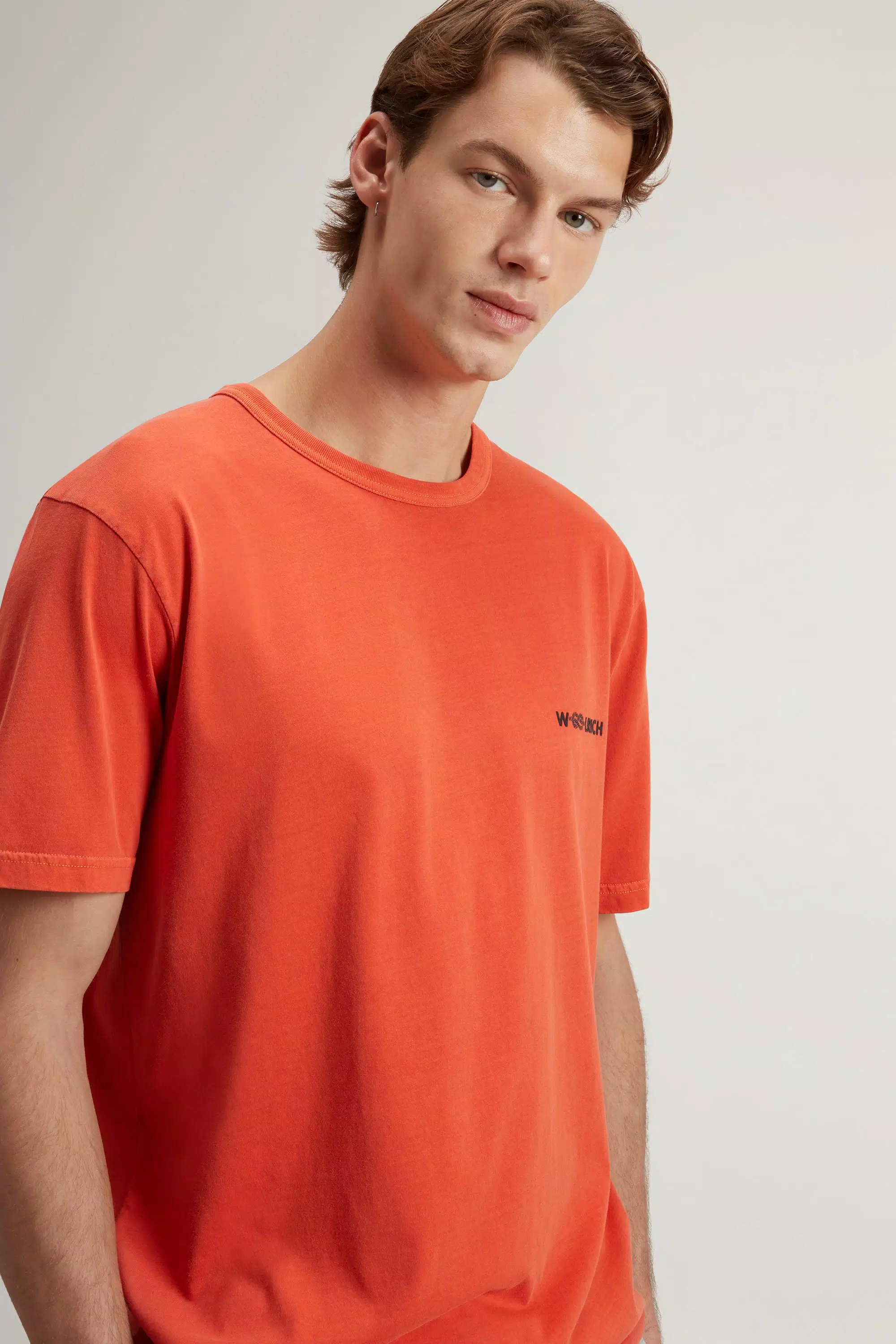 Camiseta de algodón puro con tintado de prenda - Calabaza puré desvanecida