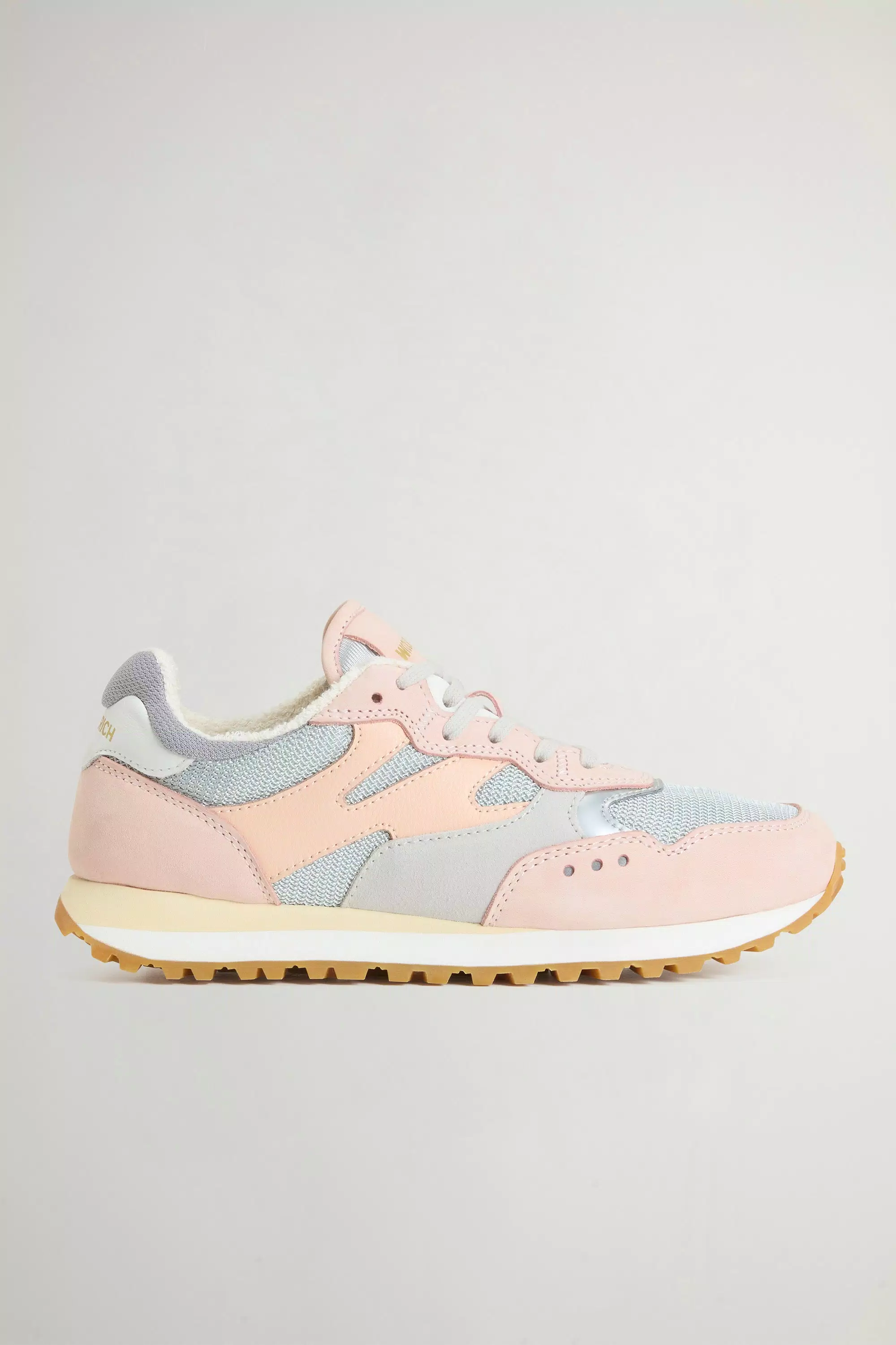 Zapatillas de Grava en Nylon con Insertos de Cuero y Suela de Tela - Gris Rosado