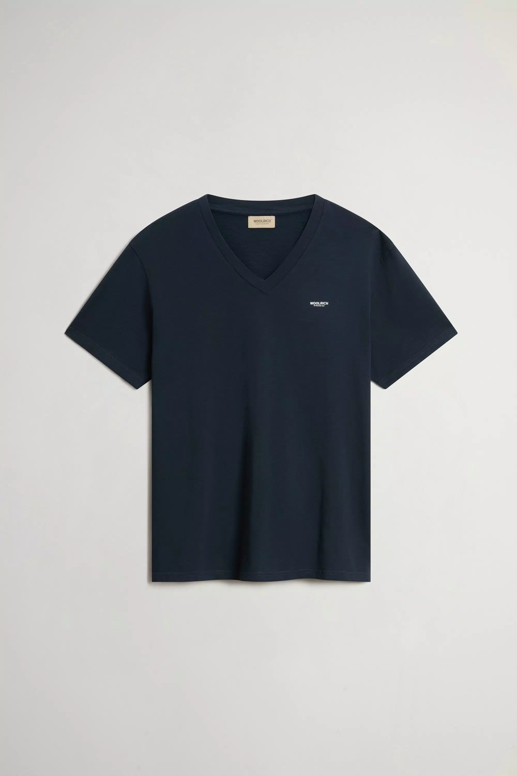 Camiseta de cuello en V con textura Slub de algodón puro - Azul Melton
