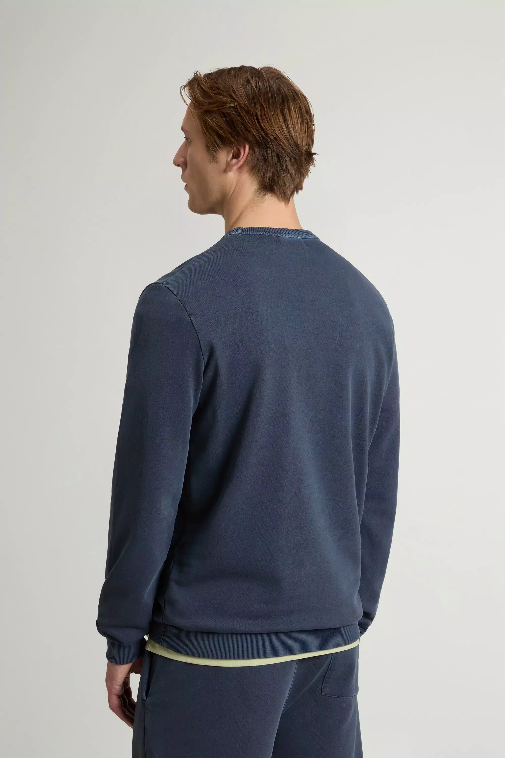 Sudadera con cuello redondo teñida en tejido 100 % algodón con logotipo - Azul Melton desgastado