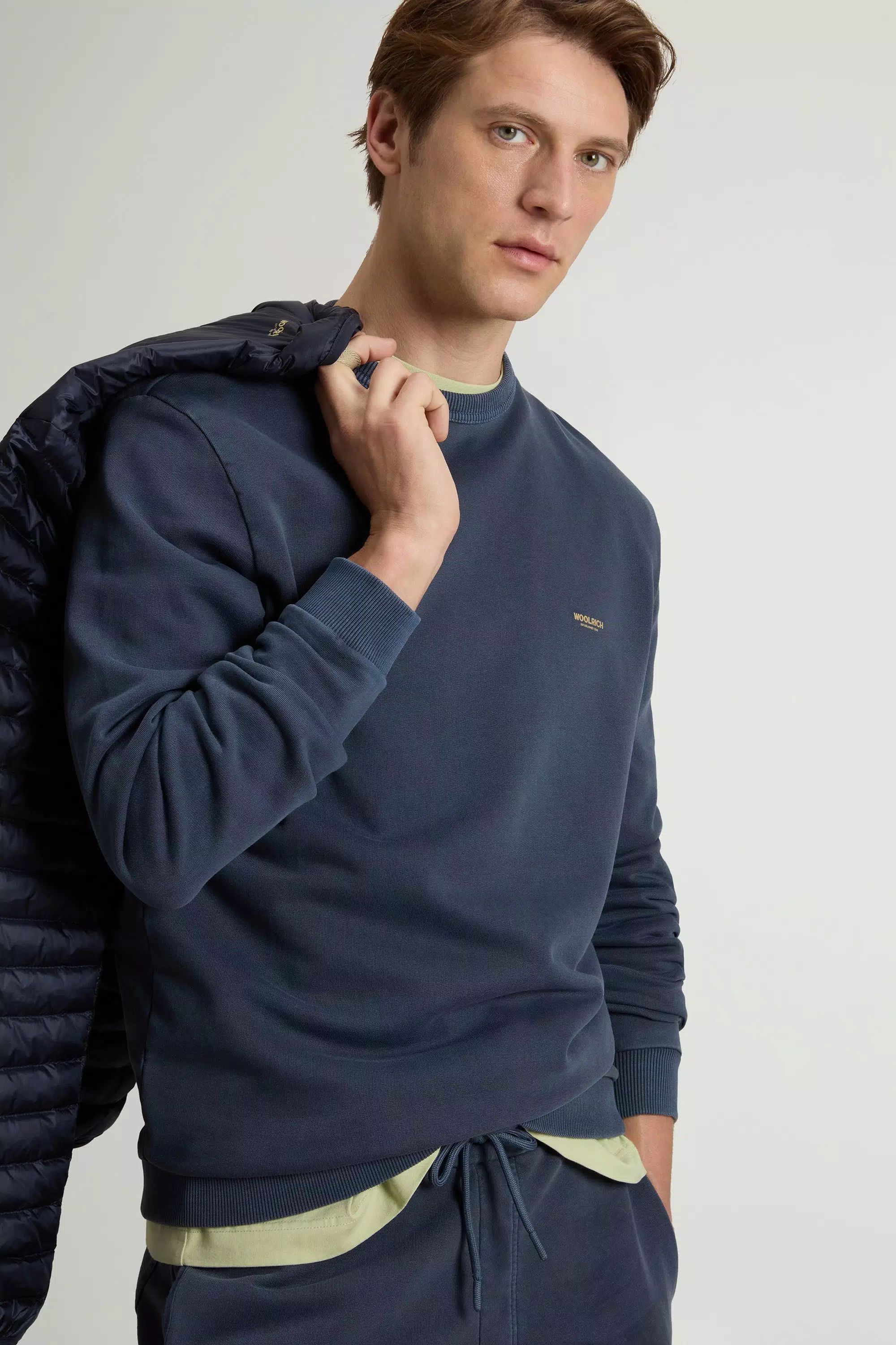 Sudadera con cuello redondo teñida en tejido 100 % algodón con logotipo - Azul Melton desgastado
