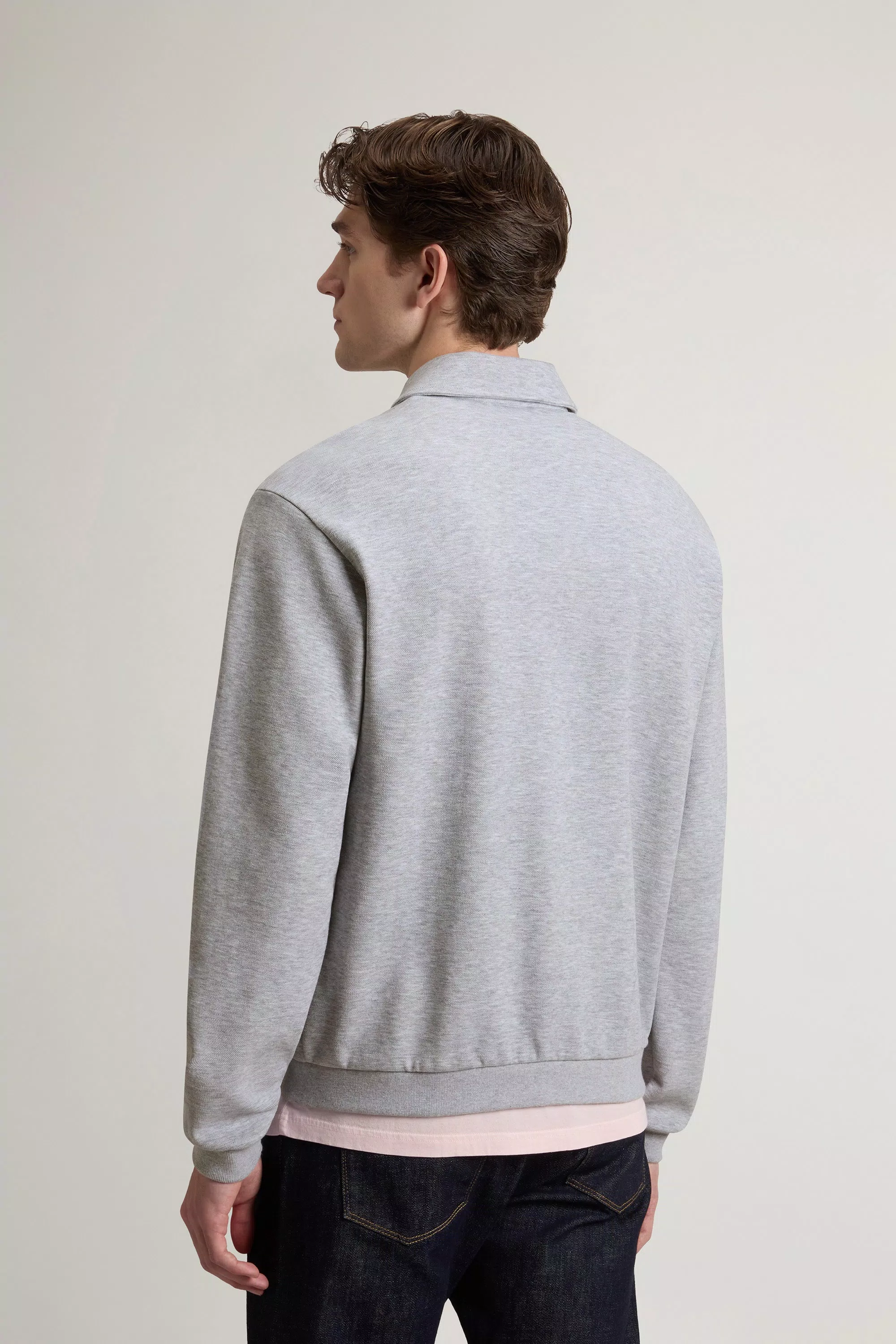 Sudadera con cremallera completa en piqué de algodón melange - Niebla del puerto