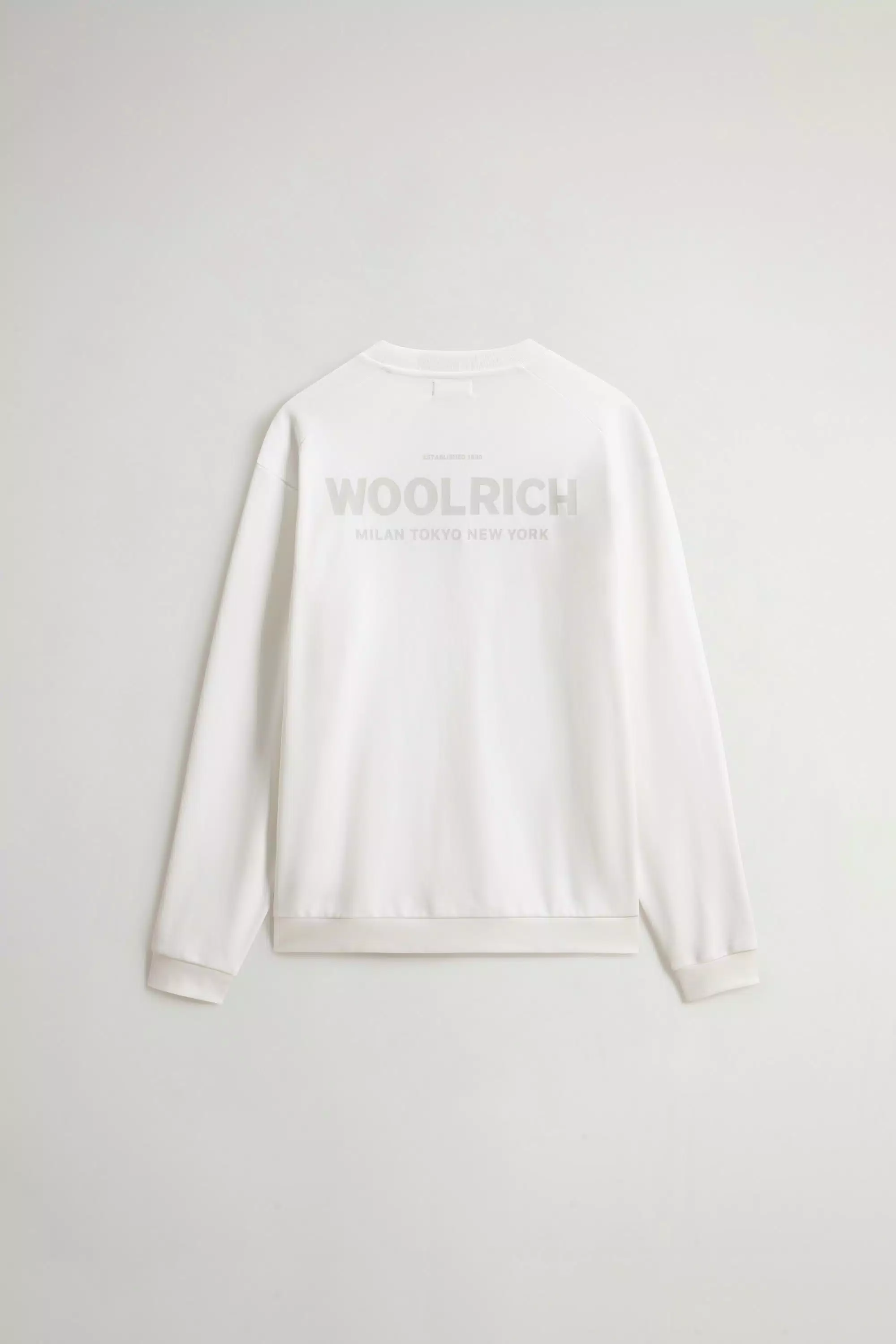 Sudadera con cuello redondo de algodón puro con logo macro en la espalda - Blanco Ártico