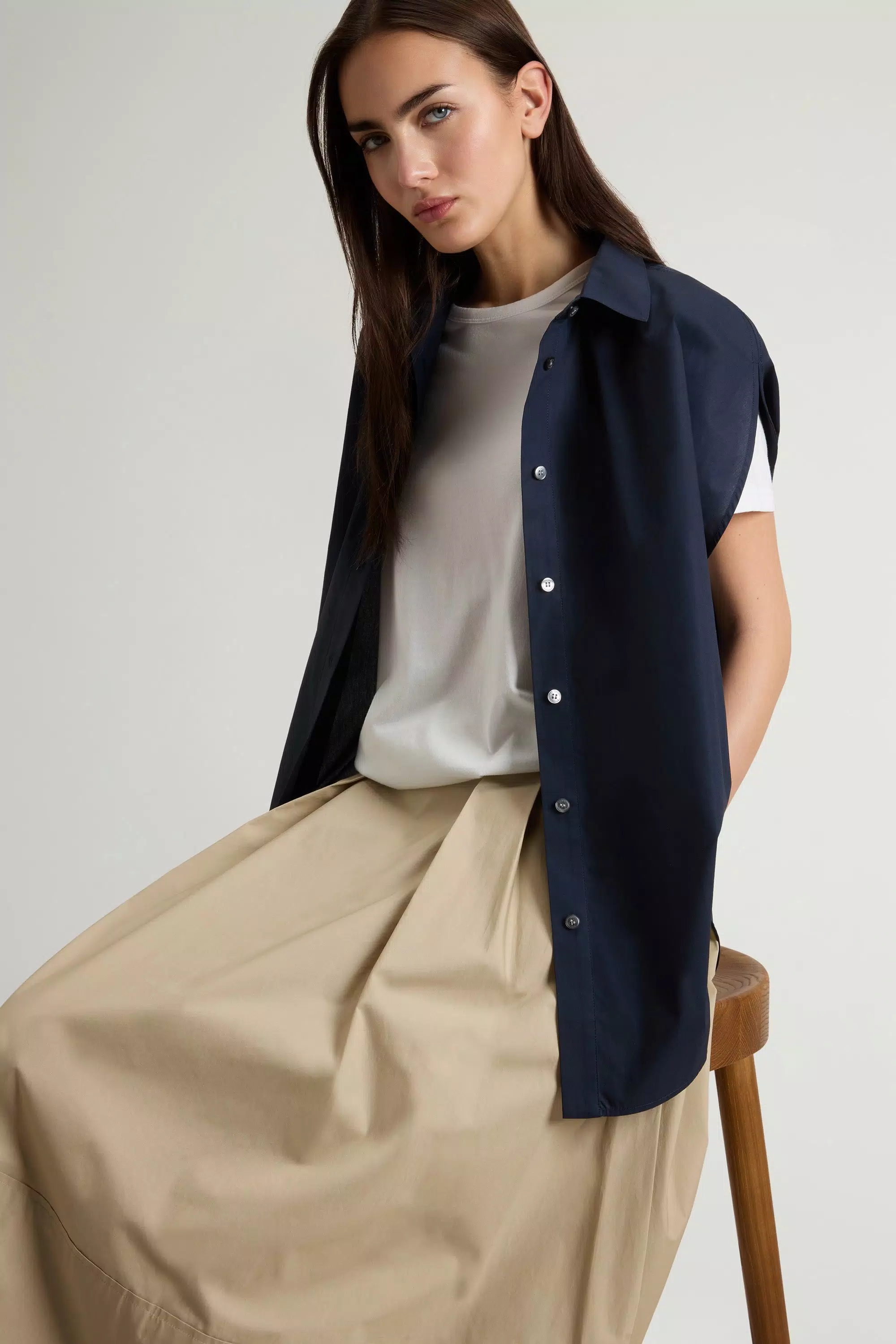 Blusa de popelín de algodón puro - Azul Melton