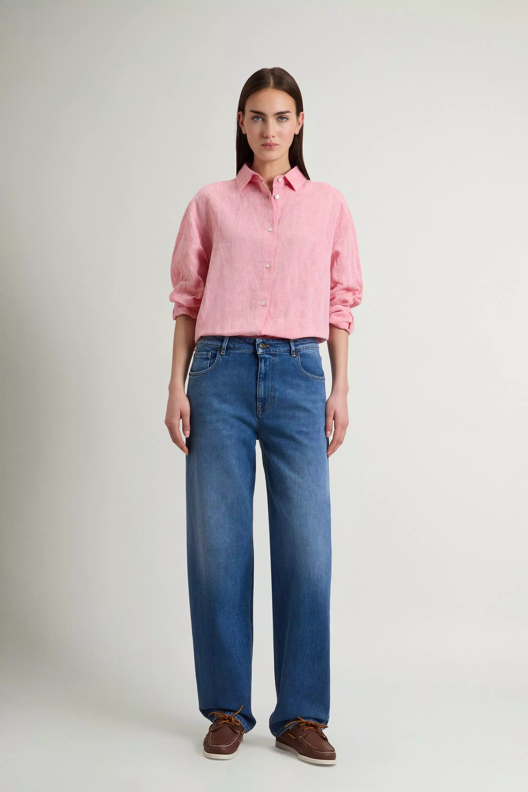 Pantalones vaqueros de cinco bolsillos con pierna ancha en denim de algodón elástico - Lavado piedra