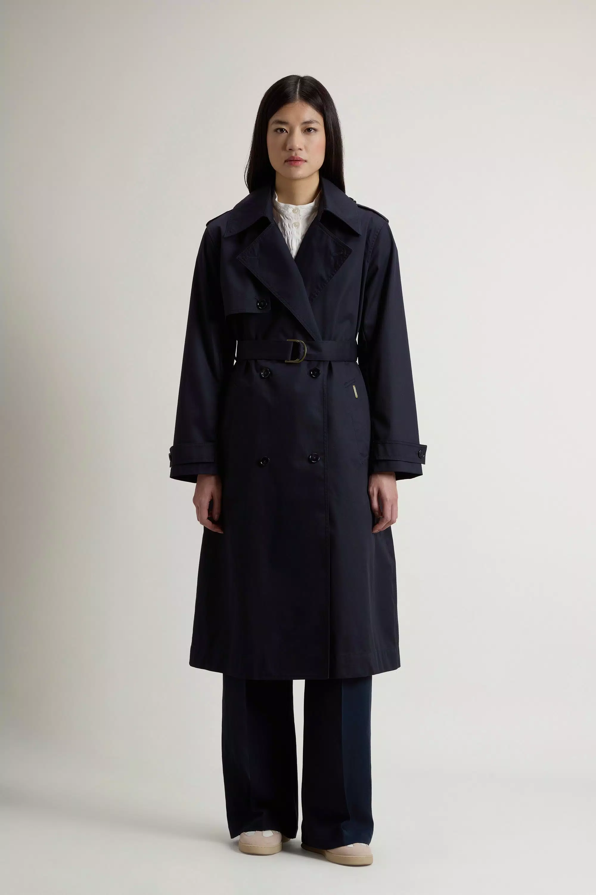 Chaqueta trench de doble botonadura en algodón puro - Azul Melton