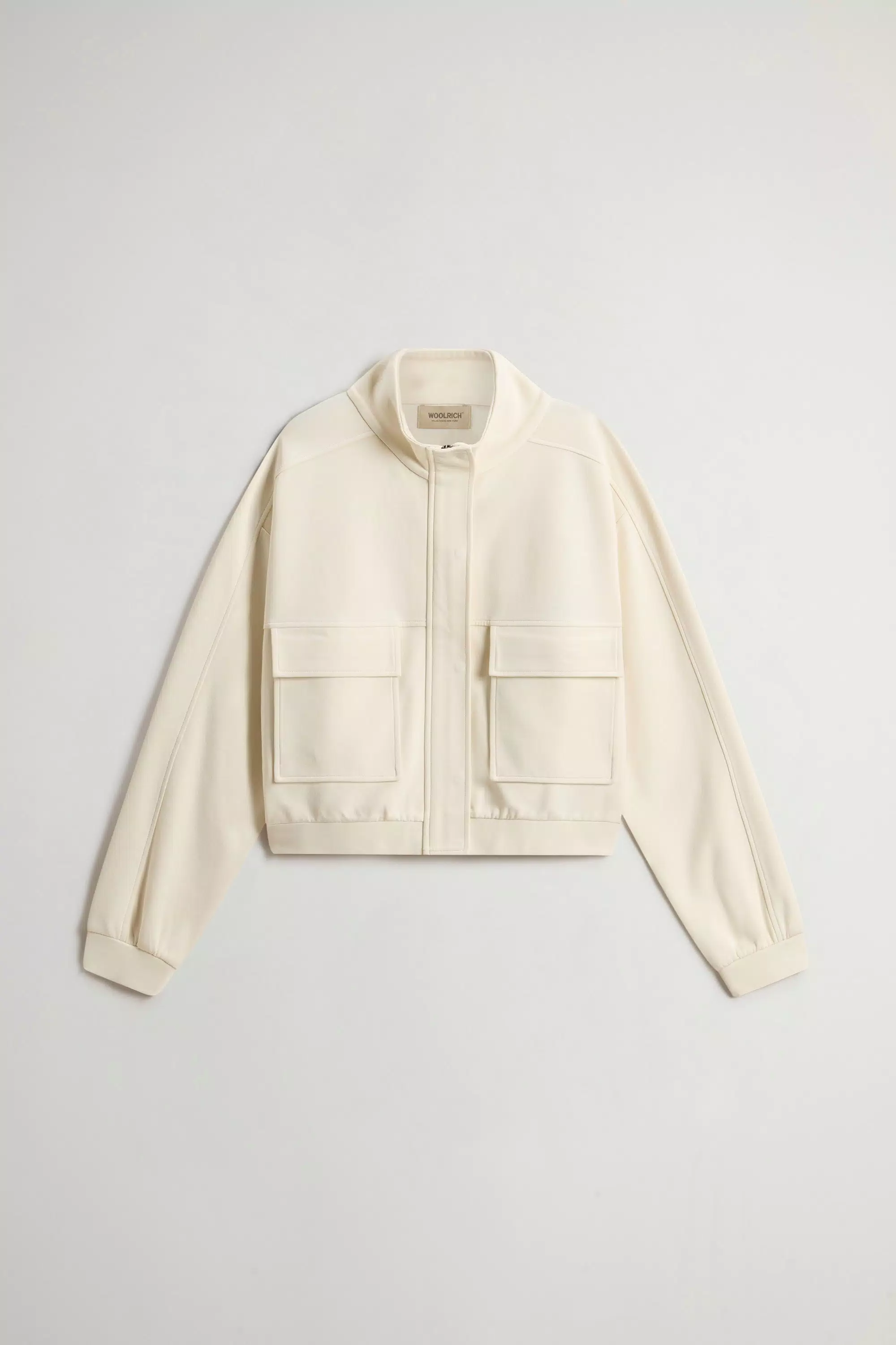 Sudadera con cremallera completa en interlock de mezcla de algodón - Crema lechosa