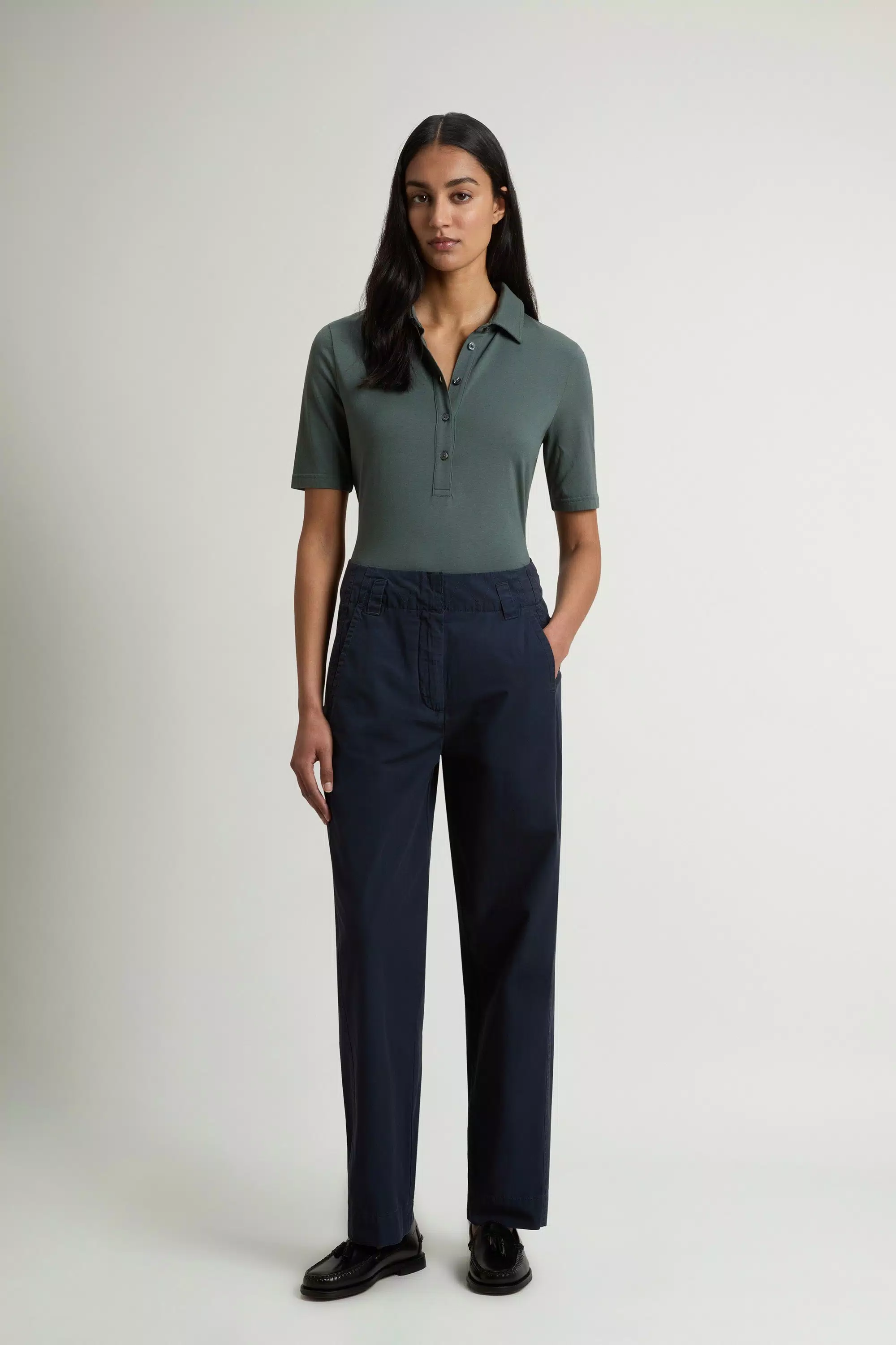 Pantalones Zanahoria Teñidos en Tela de Popelín de Algodón Puro - Azul Melton