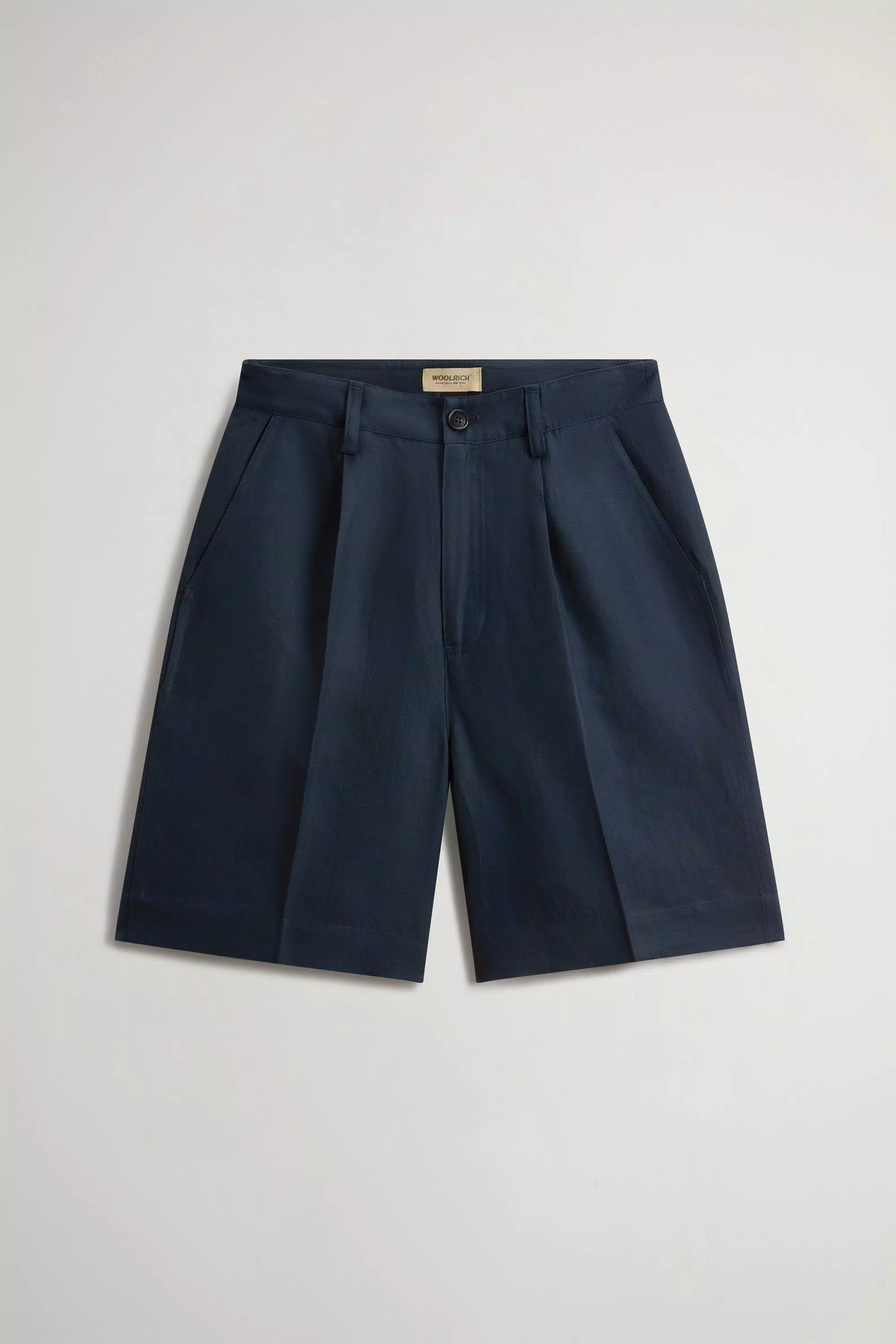 Pantalones cortos de mezcla de lino con pliegues - Azul Melton