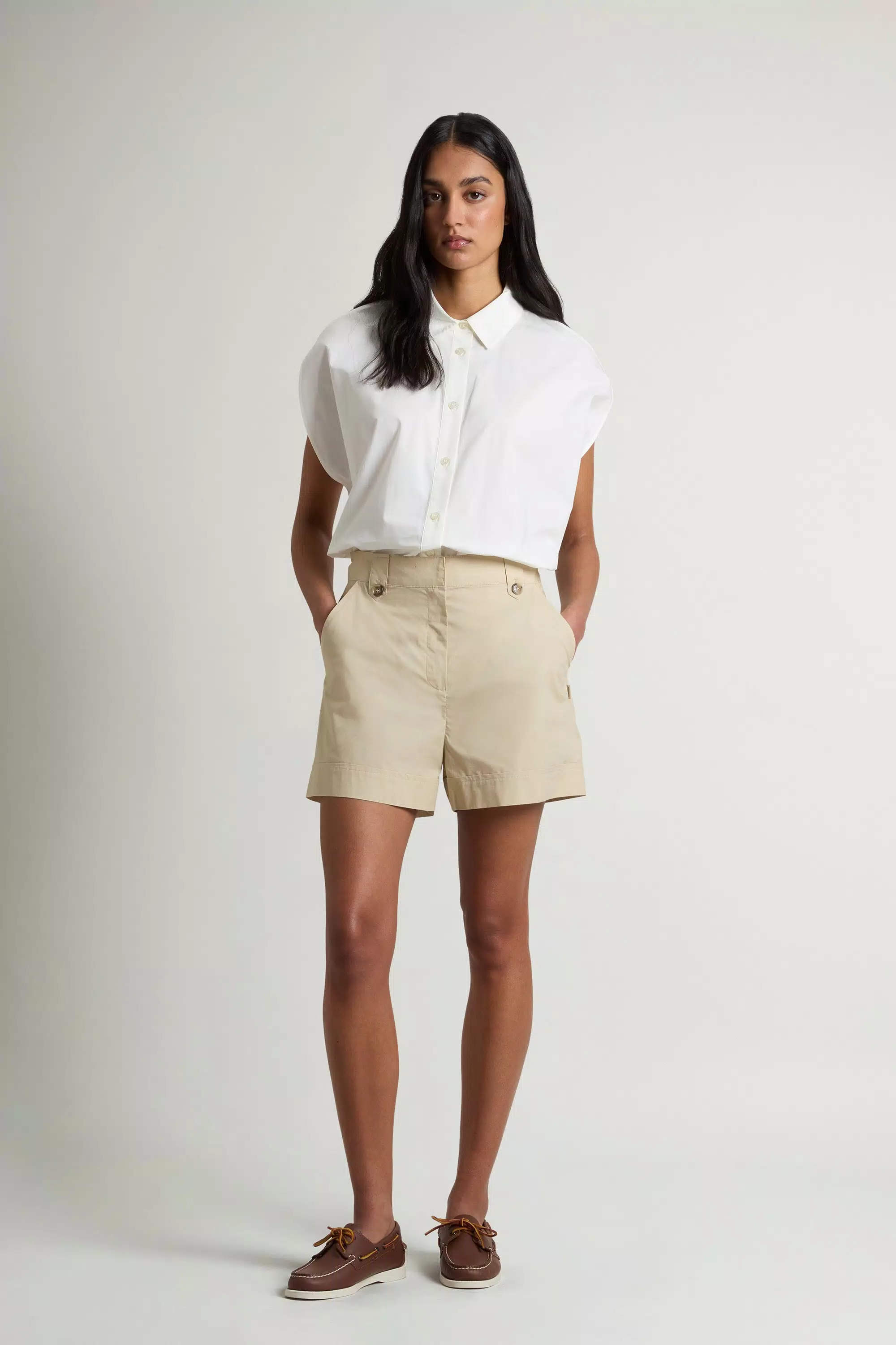 Pantalones Cortos de Popelín de Algodón Puro - Blanco Pimienta