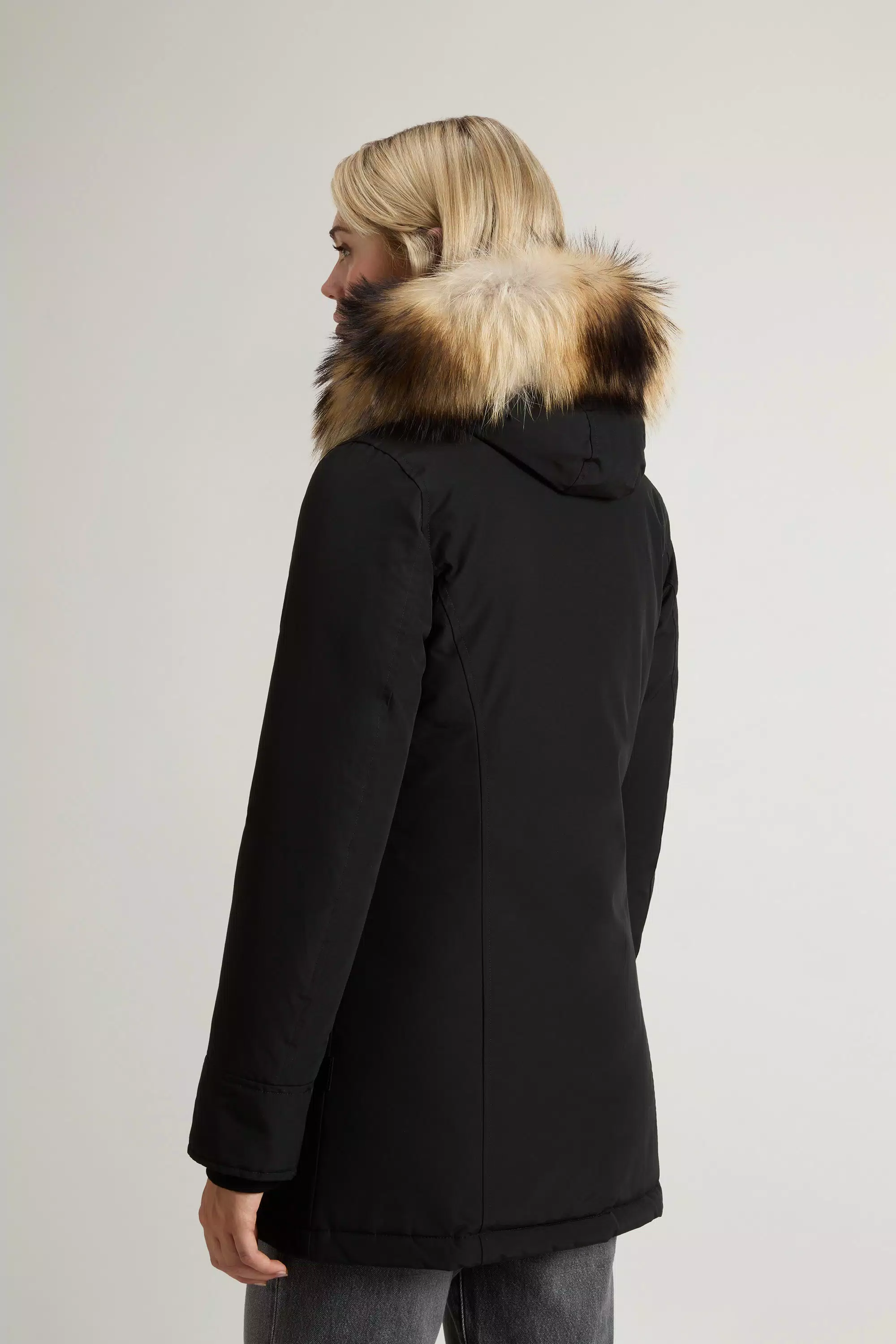 Parka Ártica en Tela Ramar con Borde de Pelo Desmontable - Negro