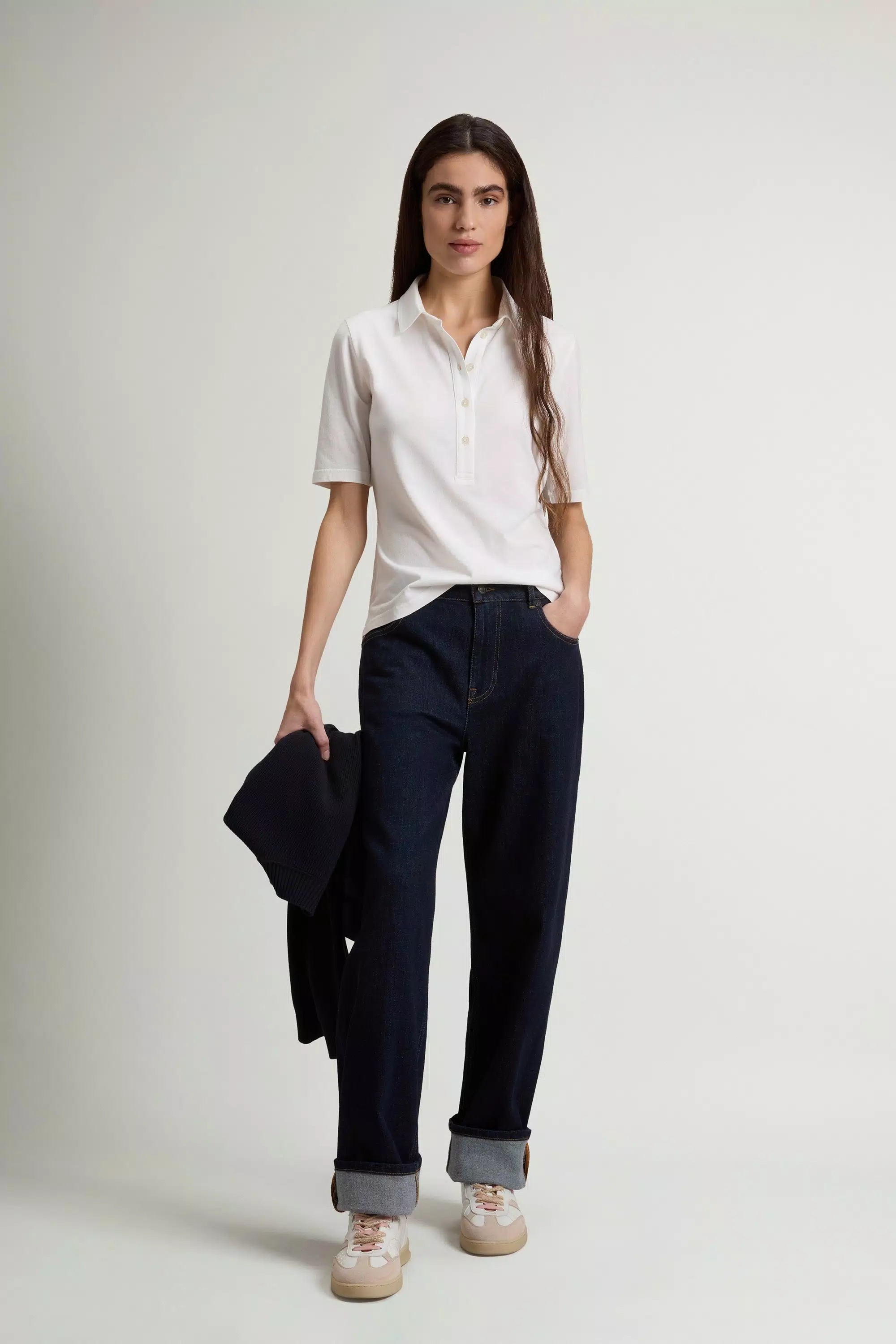 Camiseta de polos de lujo en mezcla de algodón y modal - Blanco ártico