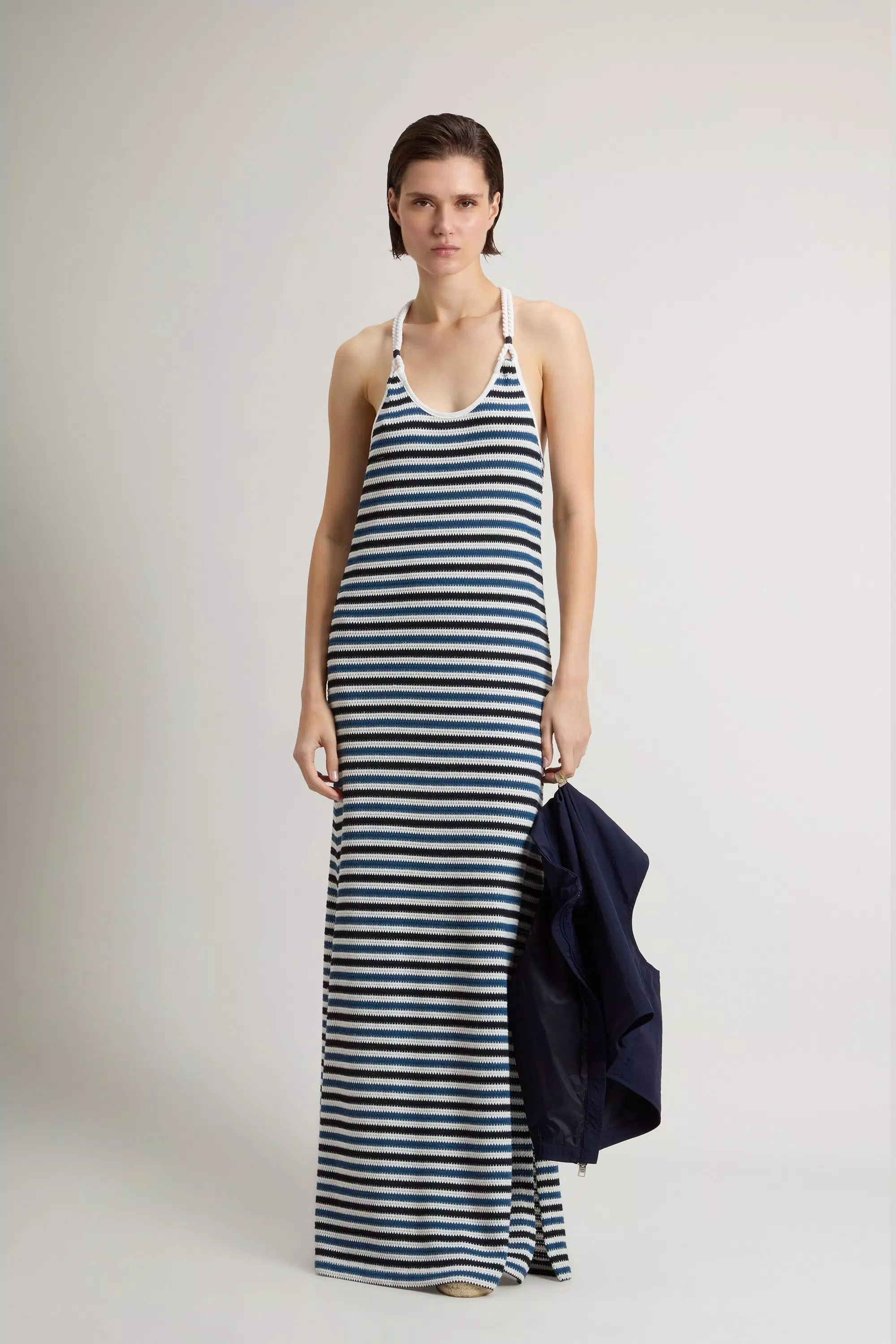 Vestido de mezcla de algodón con rayas - Rayas azul Melton