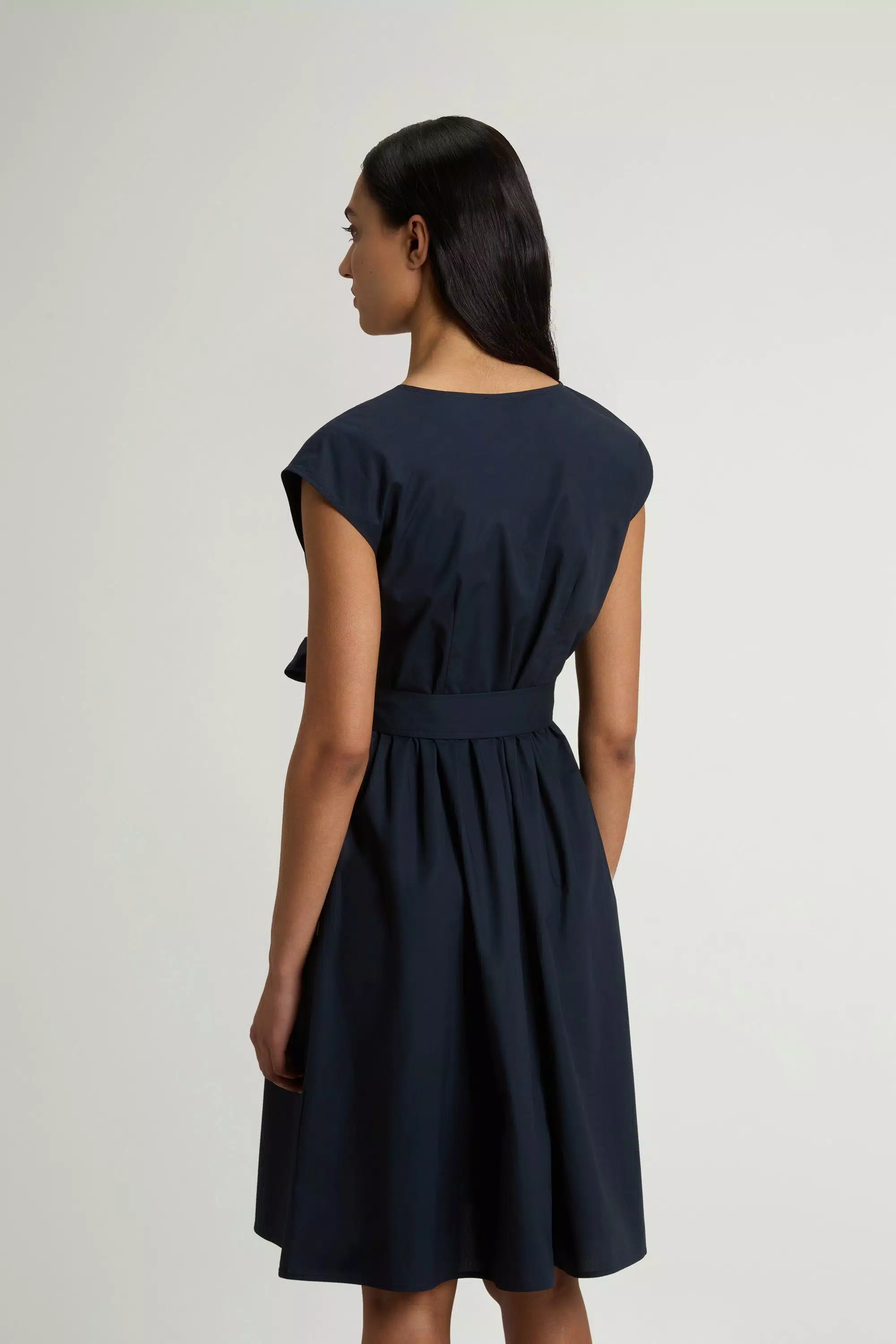 Vestido de popelín de algodón puro con cinturón - Azul Melton