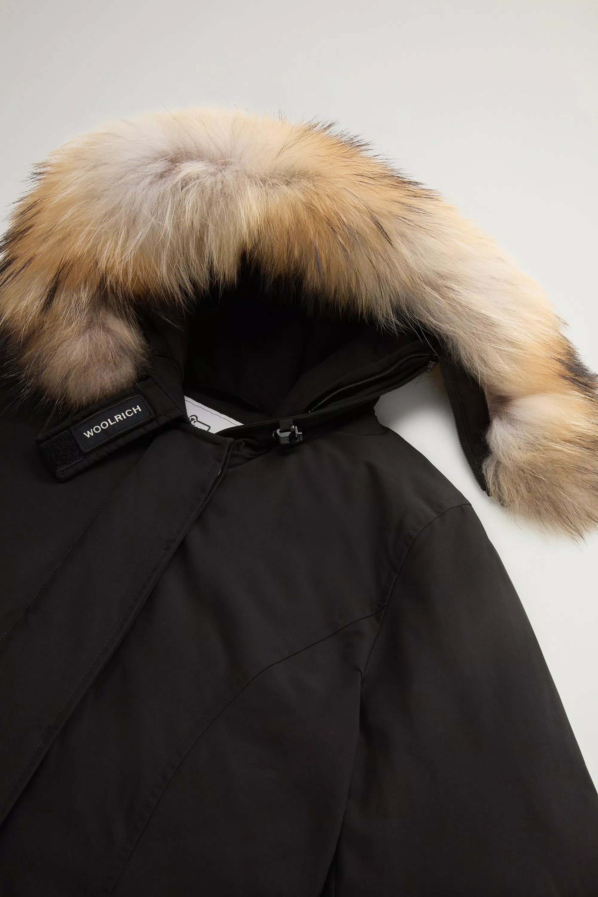 Parka Ártica en Tela Ramar con Borde de Pelo Desmontable - Negro