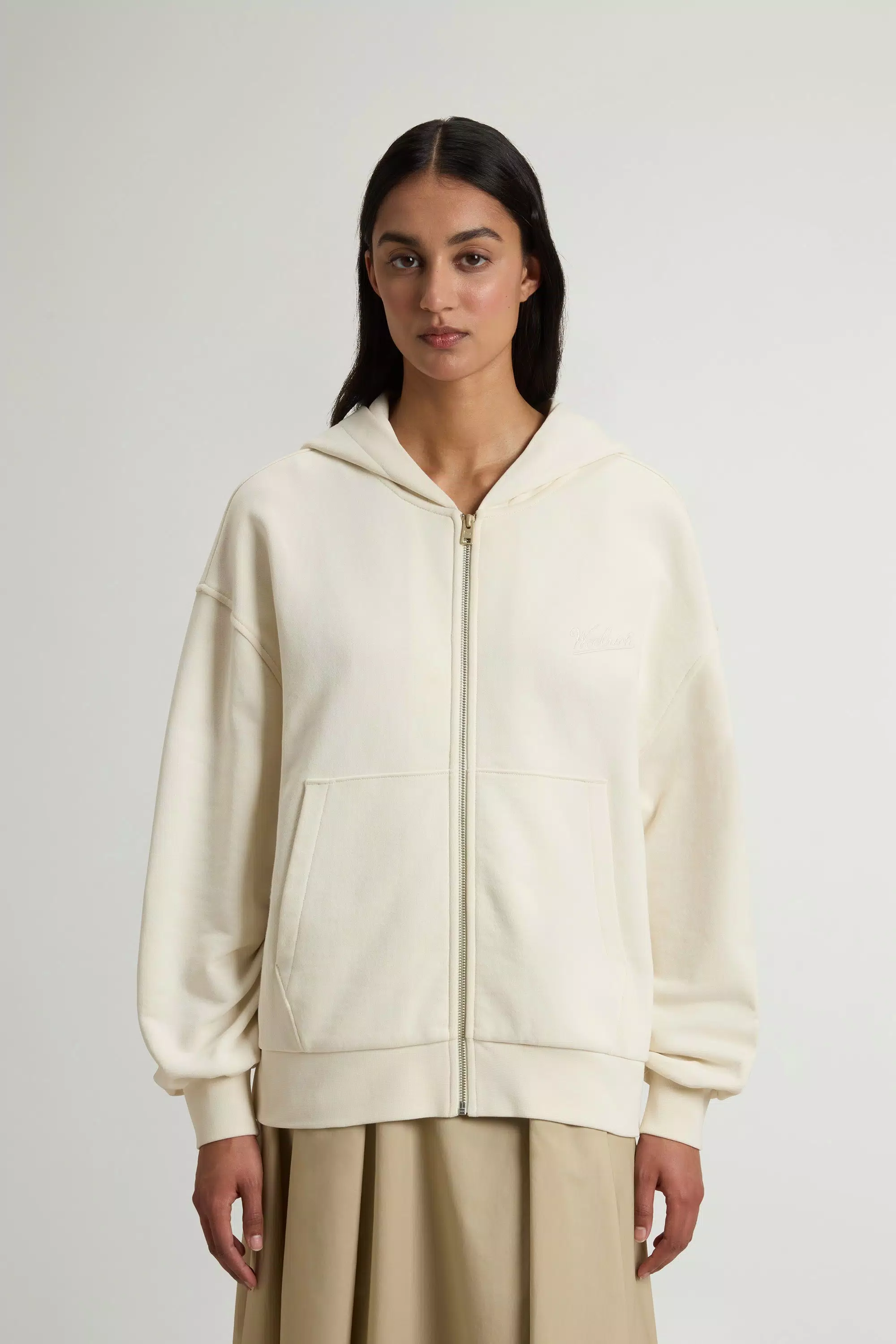 Sudadera con cremallera completa en algodón puro - Crema lechosa