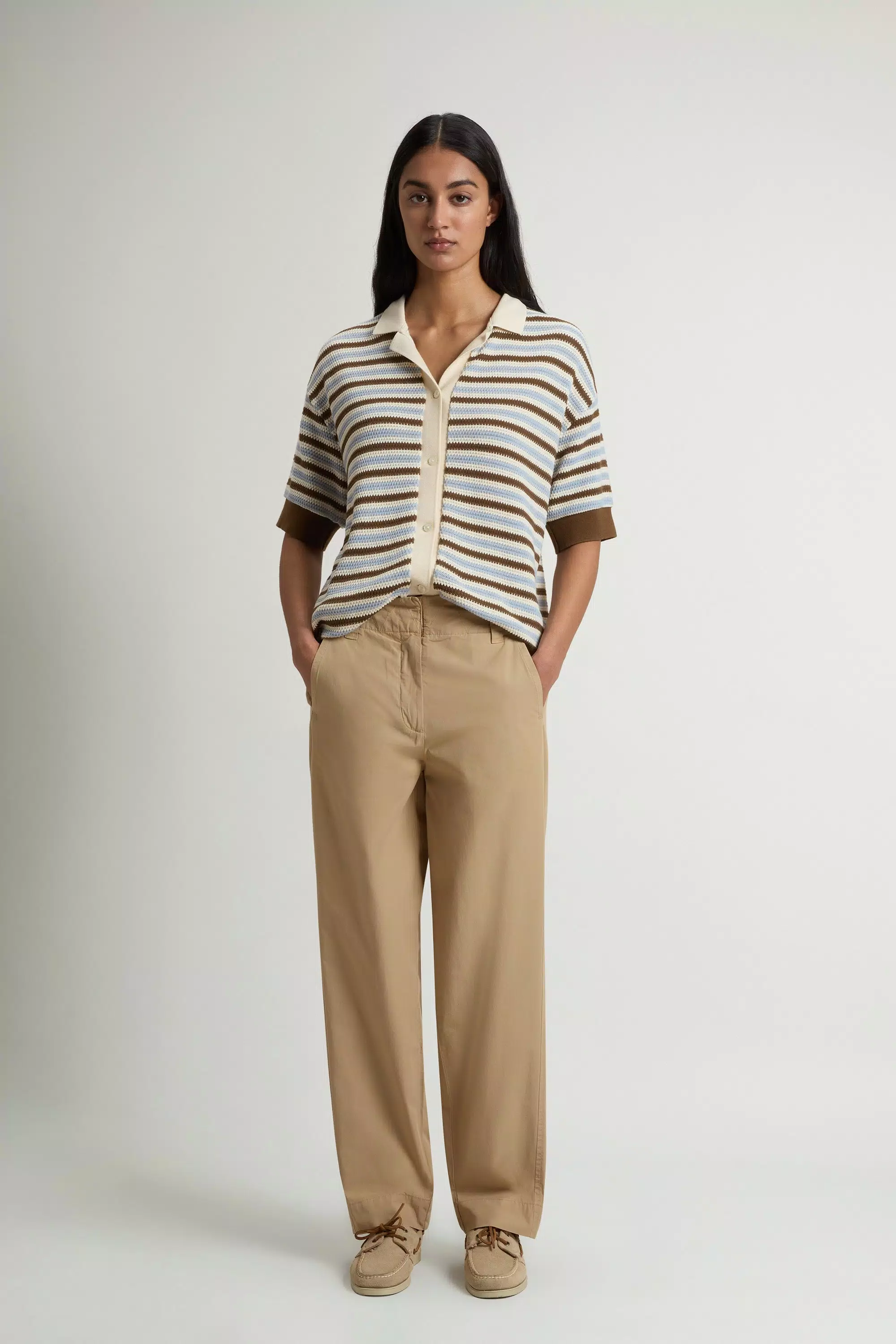Pantalones de zanahoria teñidos en tejido de popelín de algodón puro - White Pepper
