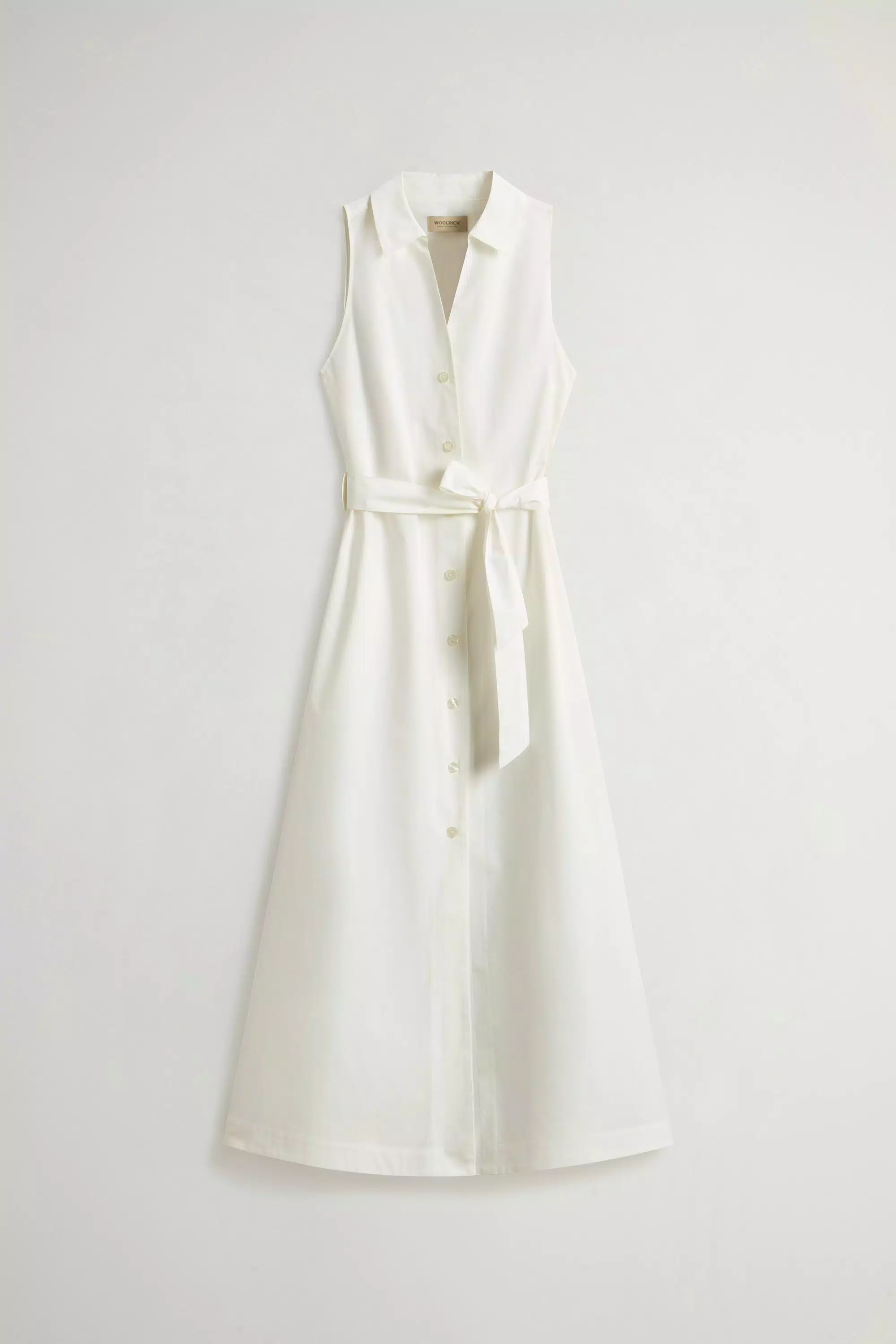 Vestido camisa de popelín de algodón puro con cinturón - Blanco Ártico